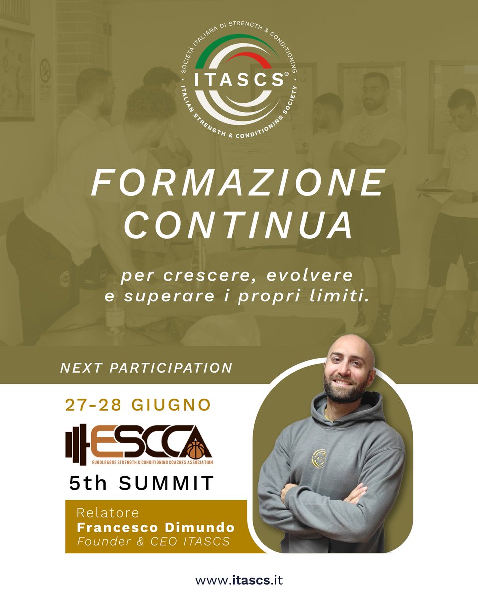L’evento annuale del nostro partner <a href="/ESCCA_BB/">ESCCA</a> è un appuntamento importante per la formazione Europea di tecnici che lavorano nel basket.

Quest'anno Francesco Dimundo di #ITASCS sarà relatore durante il 5° Summit che si terrà a Torino, il 27-28 giugno: #bepartofit