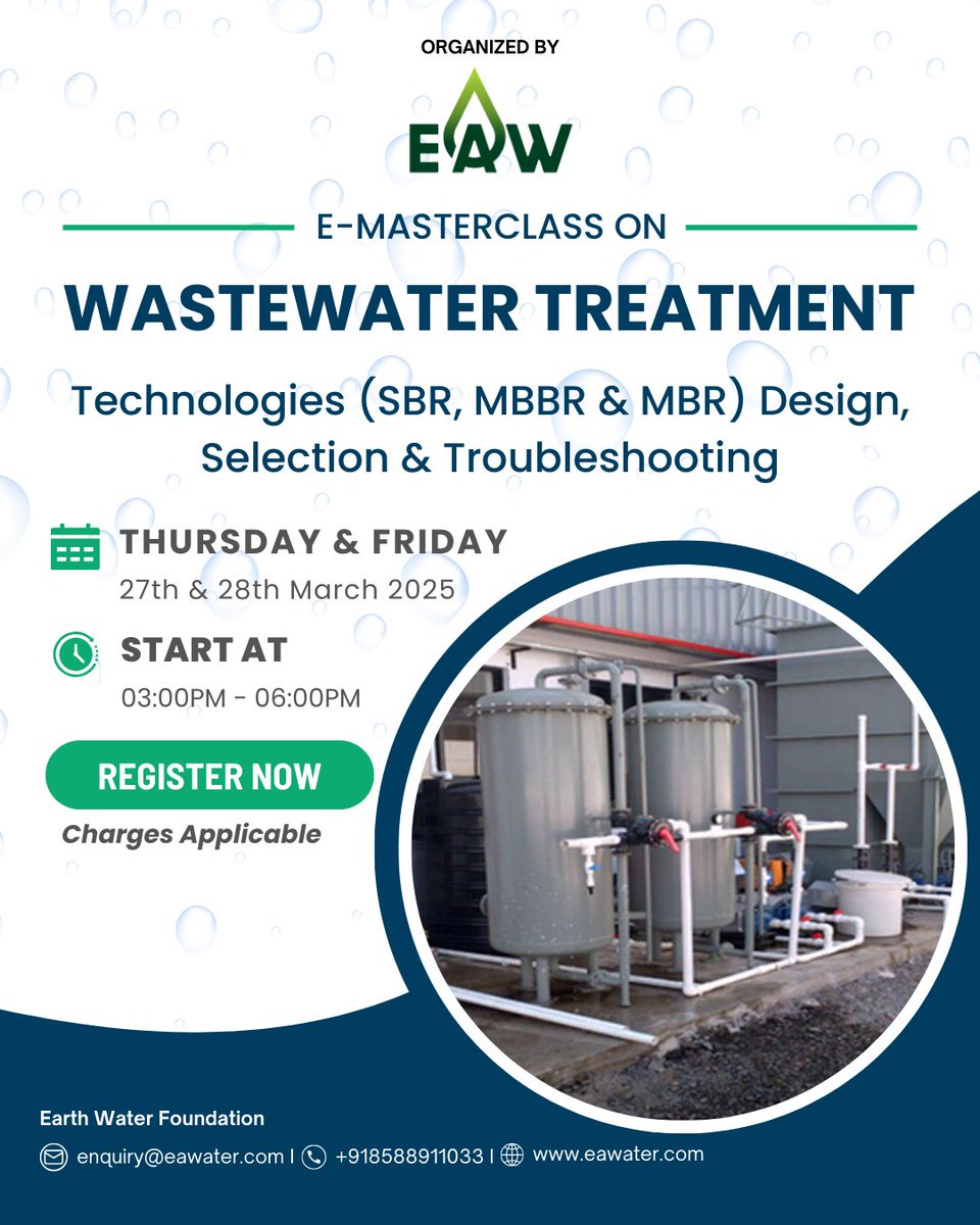Everything About Water (@ea_water) on Twitter photo ๐ Master Wastewater Treatment with Industry Experts!
๐ Boost your expertise and transform your water treatment processes!
๐ Register Now: eawater.bmeurl.co/12338E2D
๐ Contact us: enquiry@eawater.com | +91 8588911033 ๐ Master Wastewater Treatment with Industry Experts!
๐ Boost your expertise and transform your water treatment processes!
๐ Register Now: eawater.bmeurl.co/12338E2D
๐ Contact us: enquiry@eawater.com | +91 8588911033