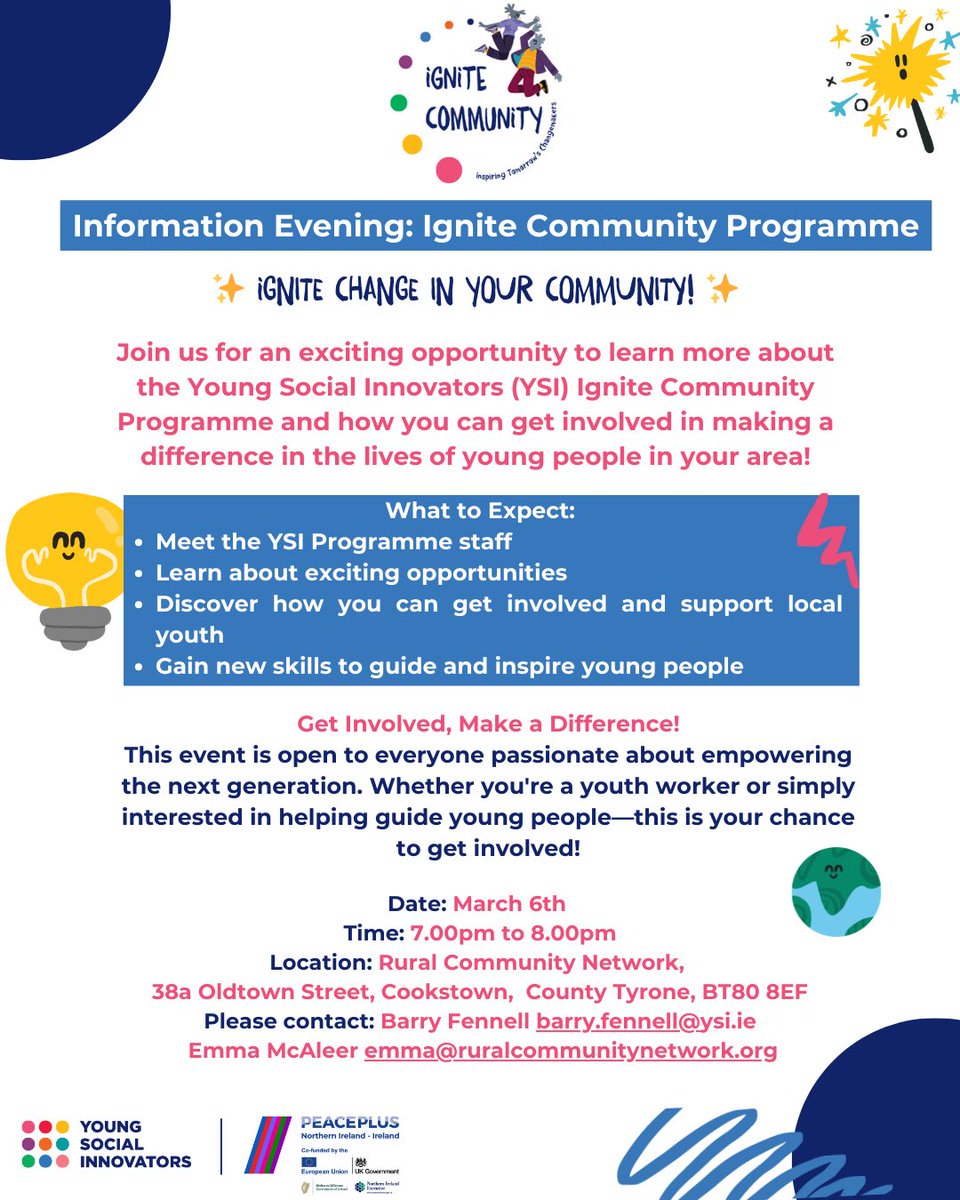 Barry Fennell (@barryfennellysi) on Twitter photo Tomorrow evening I’ll be at <a href="/RuralCommNet/">RCN NI</a> as part of <a href="/YSInow/">Young Social Innovators</a> Ignite Community Programme outreach from 7.00pm #trainthetrainer #learning #opportunities - please call in if you can
Please share <a href="/aislingreillysf/">Aisling Reilly SF</a> <a href="/WestBelfastPB/">WBPB</a> <a href="/YouthWorkAll/">Youth Work Alliance</a> <a href="/YMCAIreland/">YMCA Ireland</a> <a href="/ChrisNICCY/">Chris Quinn</a> <a href="/nichildcom/">NI Commissioner for Children and Young People</a> Tomorrow evening I’ll be at <a href="/RuralCommNet/">RCN NI</a> as part of <a href="/YSInow/">Young Social Innovators</a> Ignite Community Programme outreach from 7.00pm #trainthetrainer #learning #opportunities - please call in if you can
Please share <a href="/aislingreillysf/">Aisling Reilly SF</a> <a href="/WestBelfastPB/">WBPB</a> <a href="/YouthWorkAll/">Youth Work Alliance</a> <a href="/YMCAIreland/">YMCA Ireland</a> <a href="/ChrisNICCY/">Chris Quinn</a> <a href="/nichildcom/">NI Commissioner for Children and Young People</a>