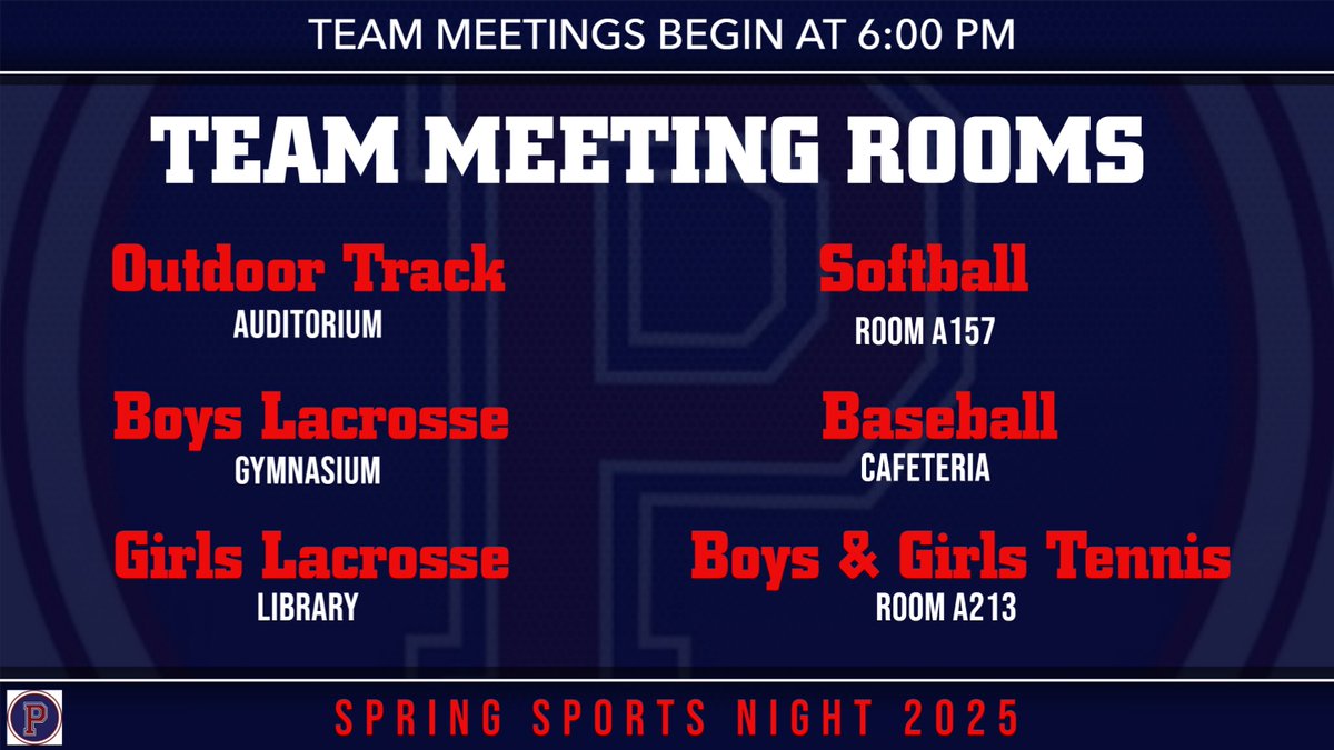Team meeting rooms for Spring Sports Night.