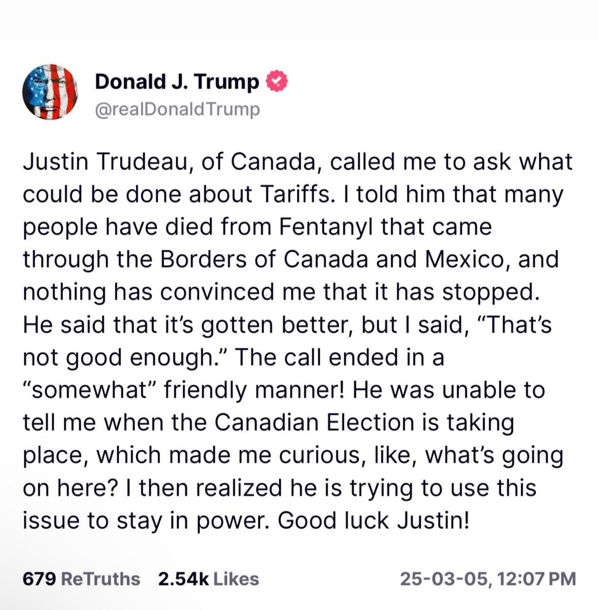 truckdriverpleb's tweet image. President Trump accuses Justin Trudeau of using this "tariff war" as a desperate attempt to hold onto power
