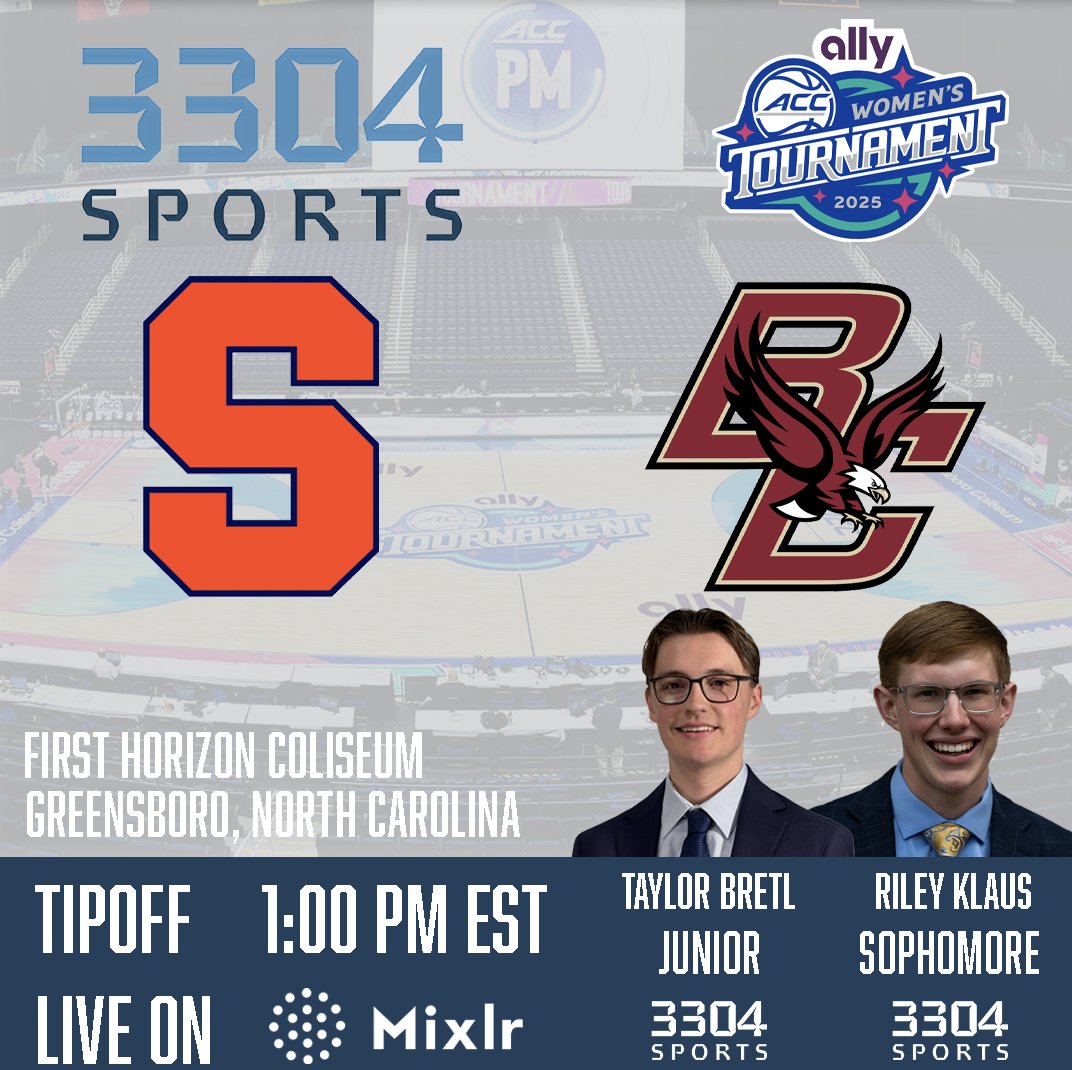 3304 Sports (@3304sports) on Twitter photo π <a href="/CuseWBB/">Syracuse Women's Basketball</a> π <a href="/BC_WBB/">Boston College Womenβs Basketball</a>
π Greensboro, NC
π Tipoff - 1:00 PM EST
ποΈOn the call
<a href="/TaylorBretl/">Taylor Bretl</a>
<a href="/RileyRedzone/">Riley Klaus</a>
π» Listen live on Mixlr
3304sports.mixlr.com/events/4088811 π <a href="/CuseWBB/">Syracuse Women's Basketball</a> π <a href="/BC_WBB/">Boston College Womenβs Basketball</a>
π Greensboro, NC
π Tipoff - 1:00 PM EST
ποΈOn the call
<a href="/TaylorBretl/">Taylor Bretl</a>
<a href="/RileyRedzone/">Riley Klaus</a>
π» Listen live on Mixlr
3304sports.mixlr.com/events/4088811