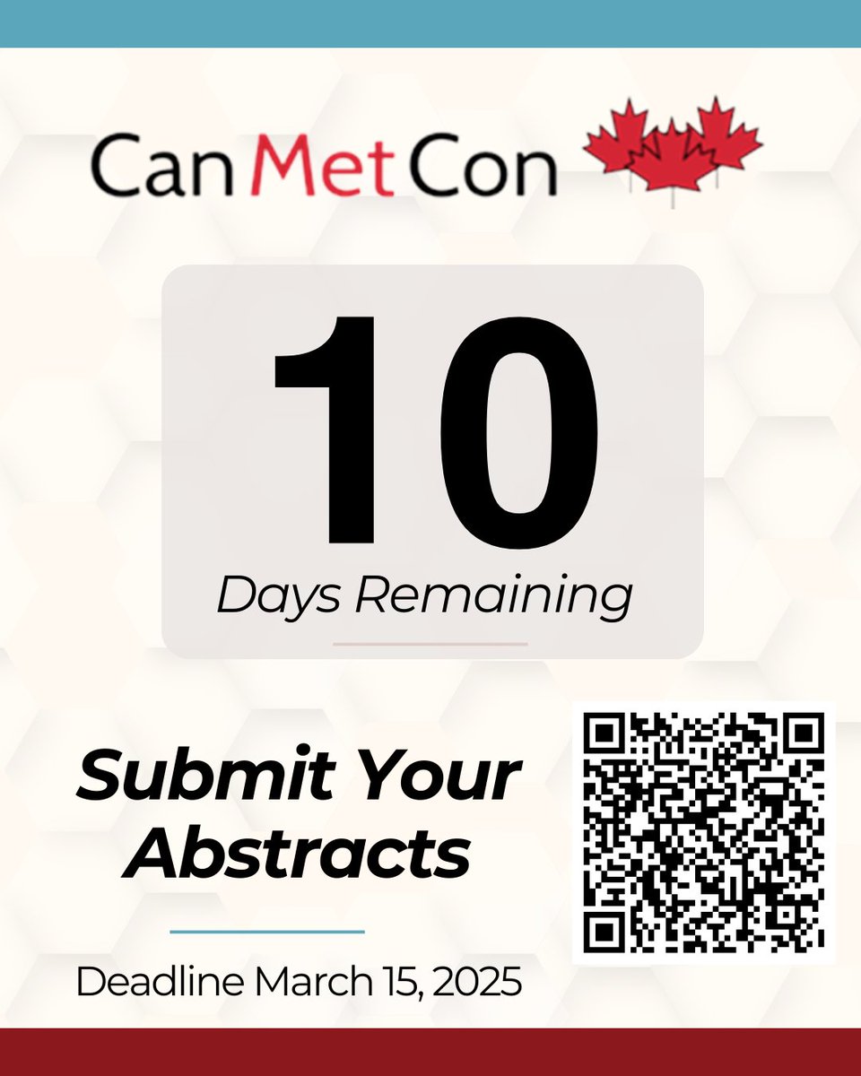 Time’s ticking!

Only 10 days left to submit your abstract for the poster session, lightning talks or public oral presentations at the 6th Annual Canadian Metabolomics Conference!

Submit your abstract here: forms.gle/KVCrMCosUAoiED…