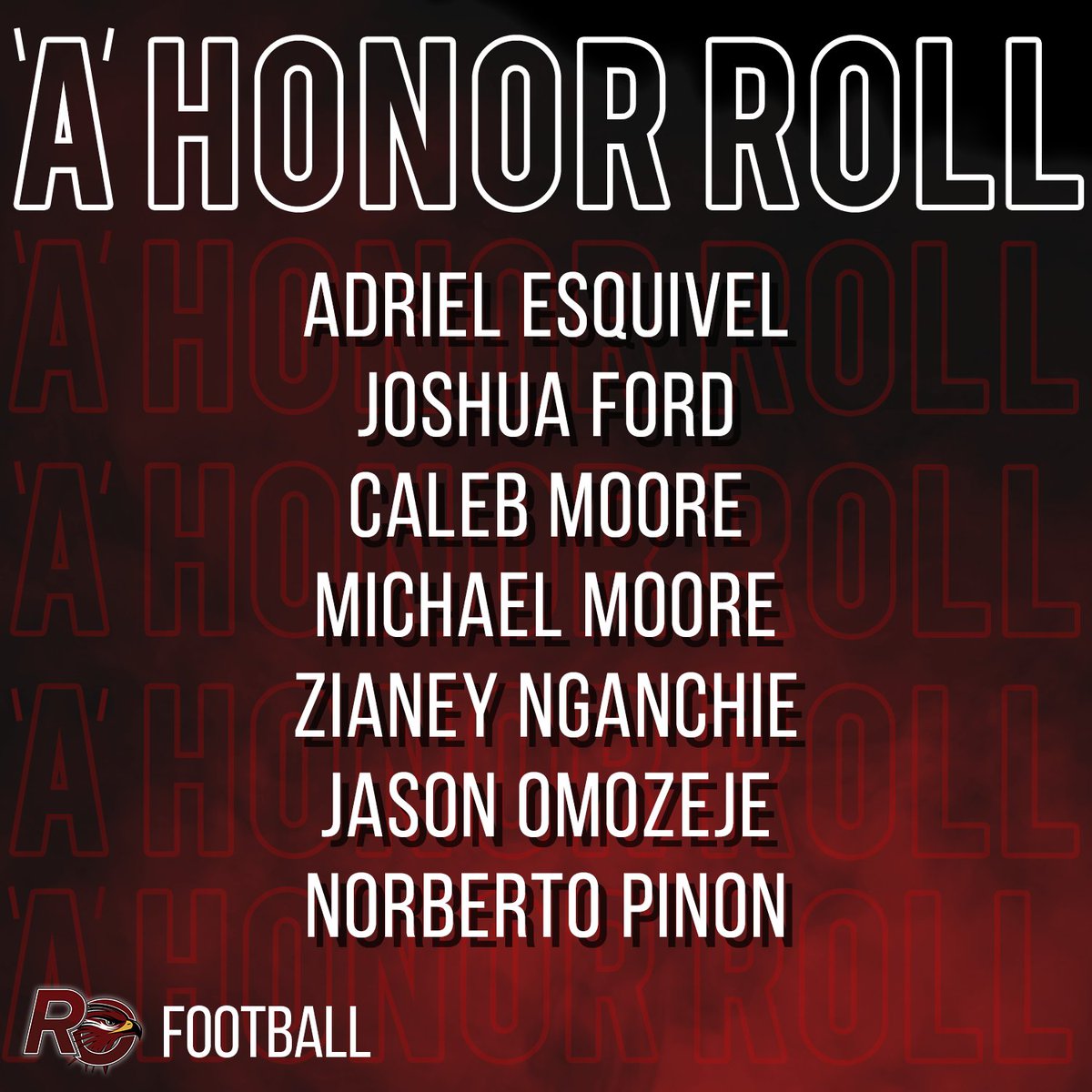 Congratulations to our 4th six weeks honor roll students in Red Oak football!