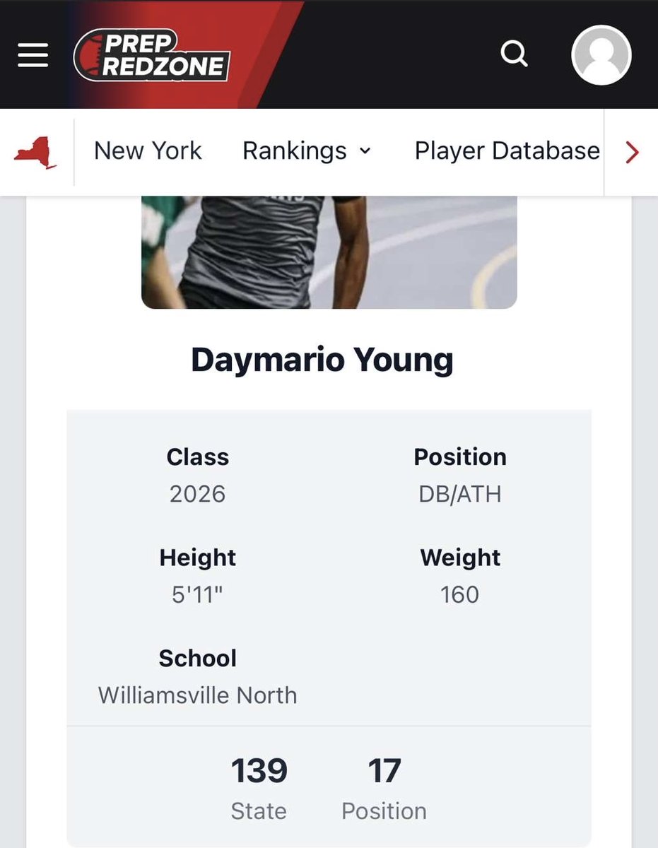 Daymario Young (@daymario_y) on Twitter photo Grateful to be ranked top 20 for DBs in New York State for class of 2026 Grateful to be ranked top 20 for DBs in New York State for class of 2026