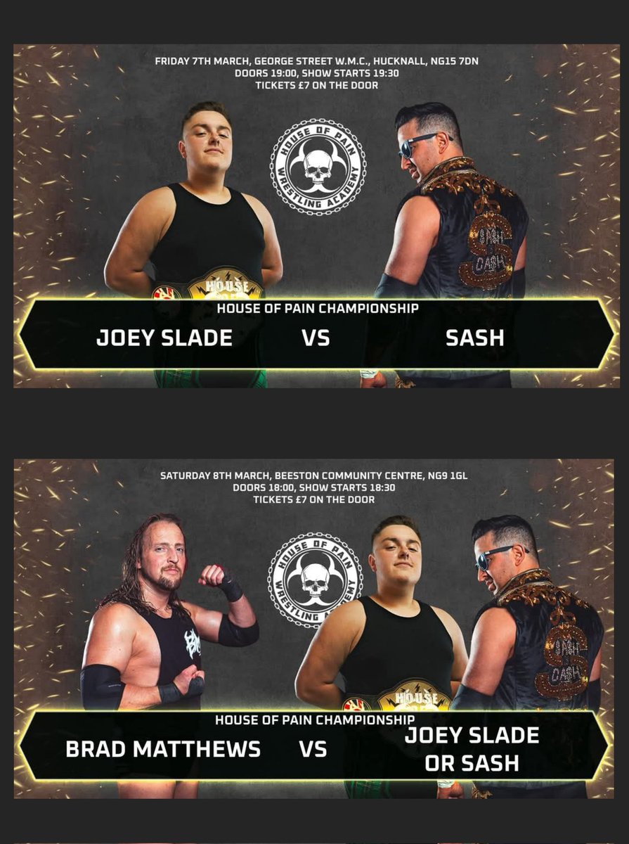 Brad Matthews (@bradmatthewshc) on Twitter photo Whoever comes out on top on Friday best be ready for the fight of their life on Saturday night, because I'm cashing in my title opportunity at Beeston, and I will become the first ever three time <a href="/HOPWrestlingUK/">HouseOfPainWrestling</a> Heavyweight Champion. Whoever comes out on top on Friday best be ready for the fight of their life on Saturday night, because I'm cashing in my title opportunity at Beeston, and I will become the first ever three time <a href="/HOPWrestlingUK/">HouseOfPainWrestling</a> Heavyweight Champion.