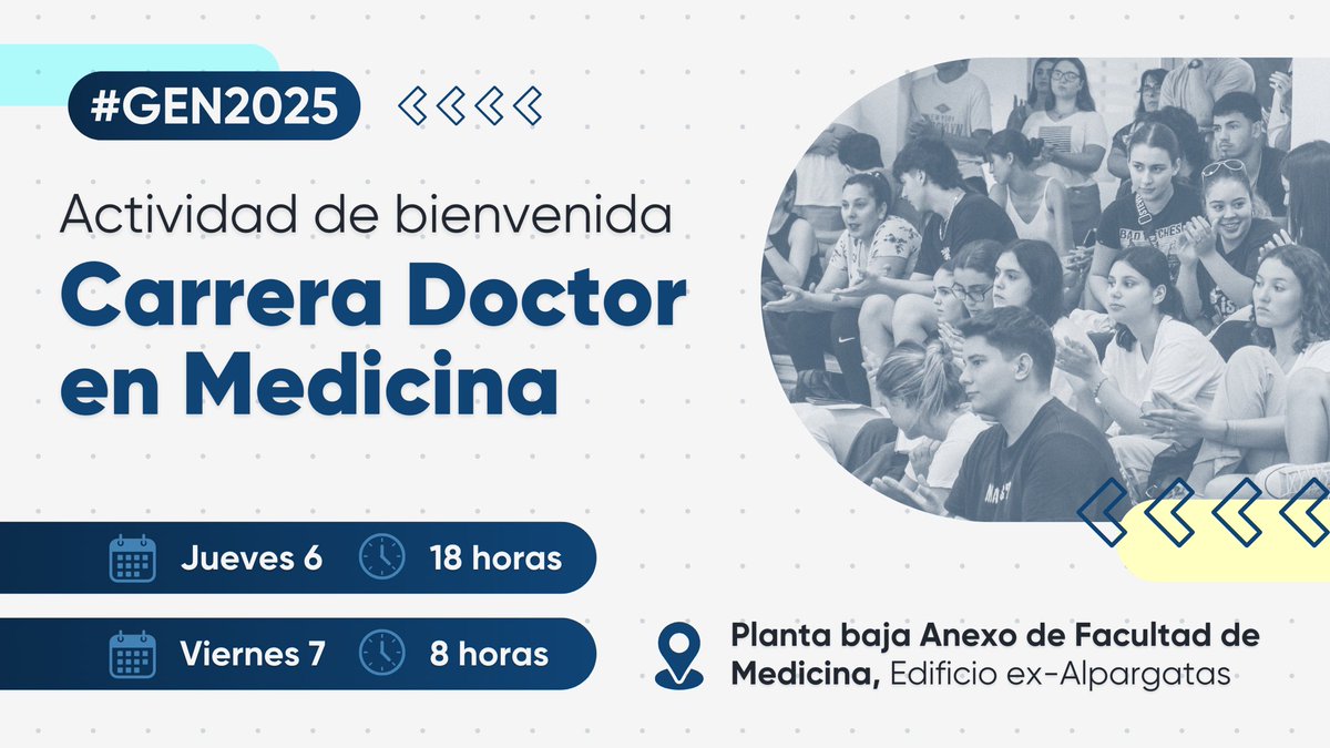 Bienvenidos y bienvenidas a la Facultad de Medicina. 🧑🏻‍⚕️👩🏻‍⚕️

Si tenés dudas no te podes perder el acto de bienvenida, donde conocerán a sus compañeros y docentes, Unidades Curriculares y las instalaciones.

¡Los y las esperamos!