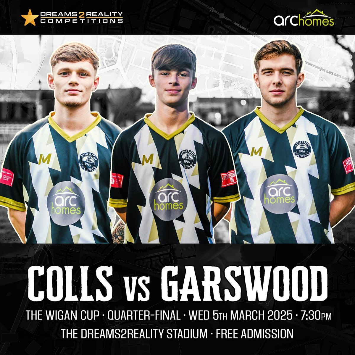 𝑴𝑨𝑻𝑪𝑯𝑫𝑨𝒀!

Today we host Wigan Cup action at the Dreams2Reality Stadium, as a Colls Under 18s squad take on Garswood United in a big quarter final 🏆

There may be one or two familiar faces joining the squad tonight - Come on down and back the Young Stripes! 🏁