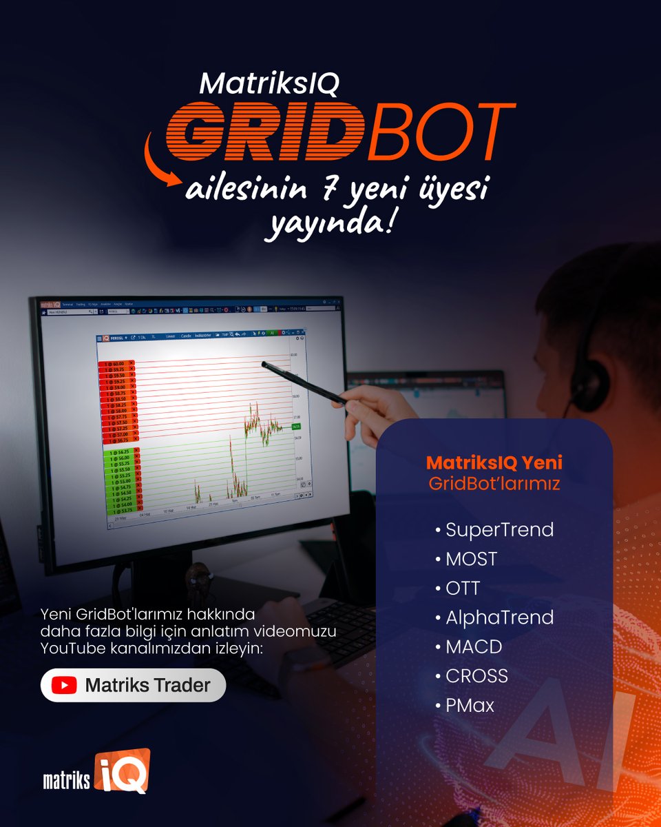 MatriksIQ GridBot Ailesi Büyüyor! 🚀
Matriks AlgoSolutions'un 10 farklı versiyon içeren GridBot ailesine 7 yeni üye daha katıldı! 🎉

Mart sonuna kadar planlanan 2 yeni versiyonla birlikte toplam 19 farklı GridBot ile yatırımcılarımıza daha fazla seçenek sunmayı hedefliyoruz.

💡