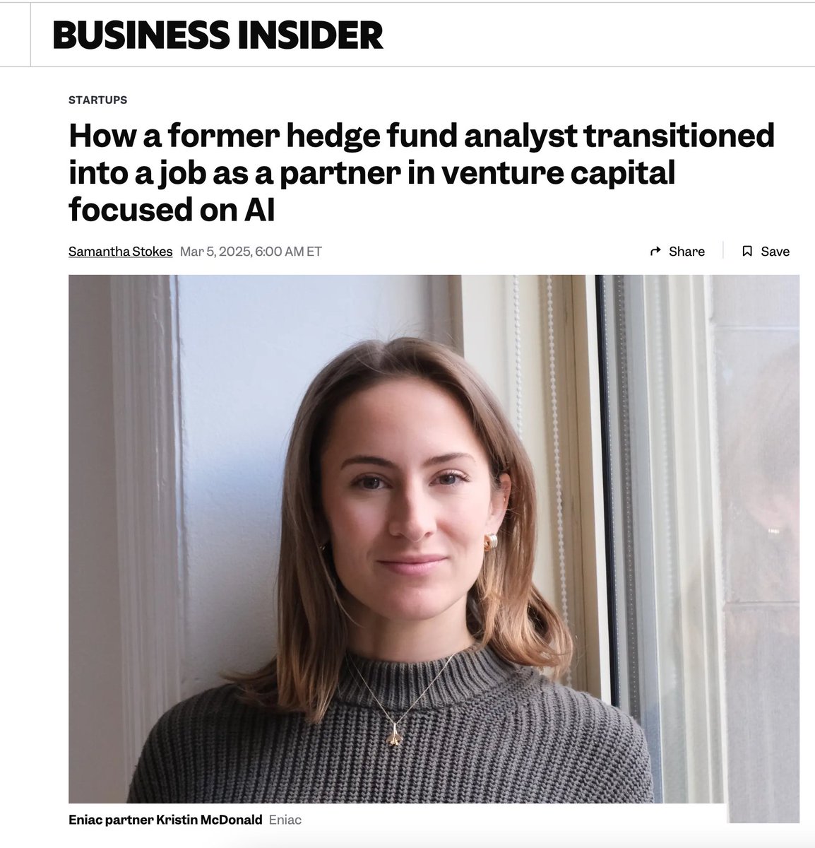 Kristin Elise McDonald (@kristine1ise) on Twitter photo Thrilled to share my new role as a partner at <a href="/EniacVC/">Eniac Ventures</a>!
I moved into venture because I wanted to work with and enable bold entrepreneurs who were pushing the boundary of technology forward. When I met the Eniac team it was obvious they shared that vision - the firm was built Thrilled to share my new role as a partner at <a href="/EniacVC/">Eniac Ventures</a>!
I moved into venture because I wanted to work with and enable bold entrepreneurs who were pushing the boundary of technology forward. When I met the Eniac team it was obvious they shared that vision - the firm was built
