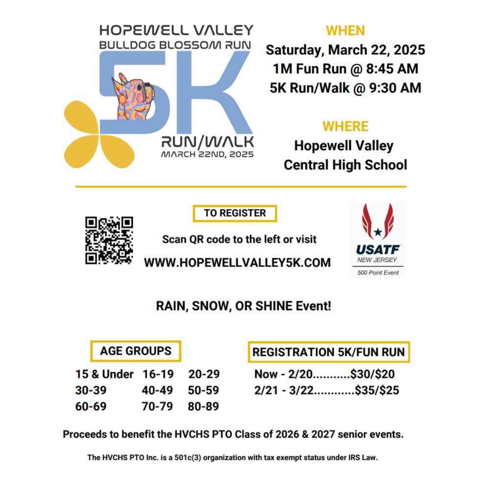 Hopewell Valley Central High School 5k &amp; 1mi Fun Run - March 22nd hvrsd.org/o/tms/article/…