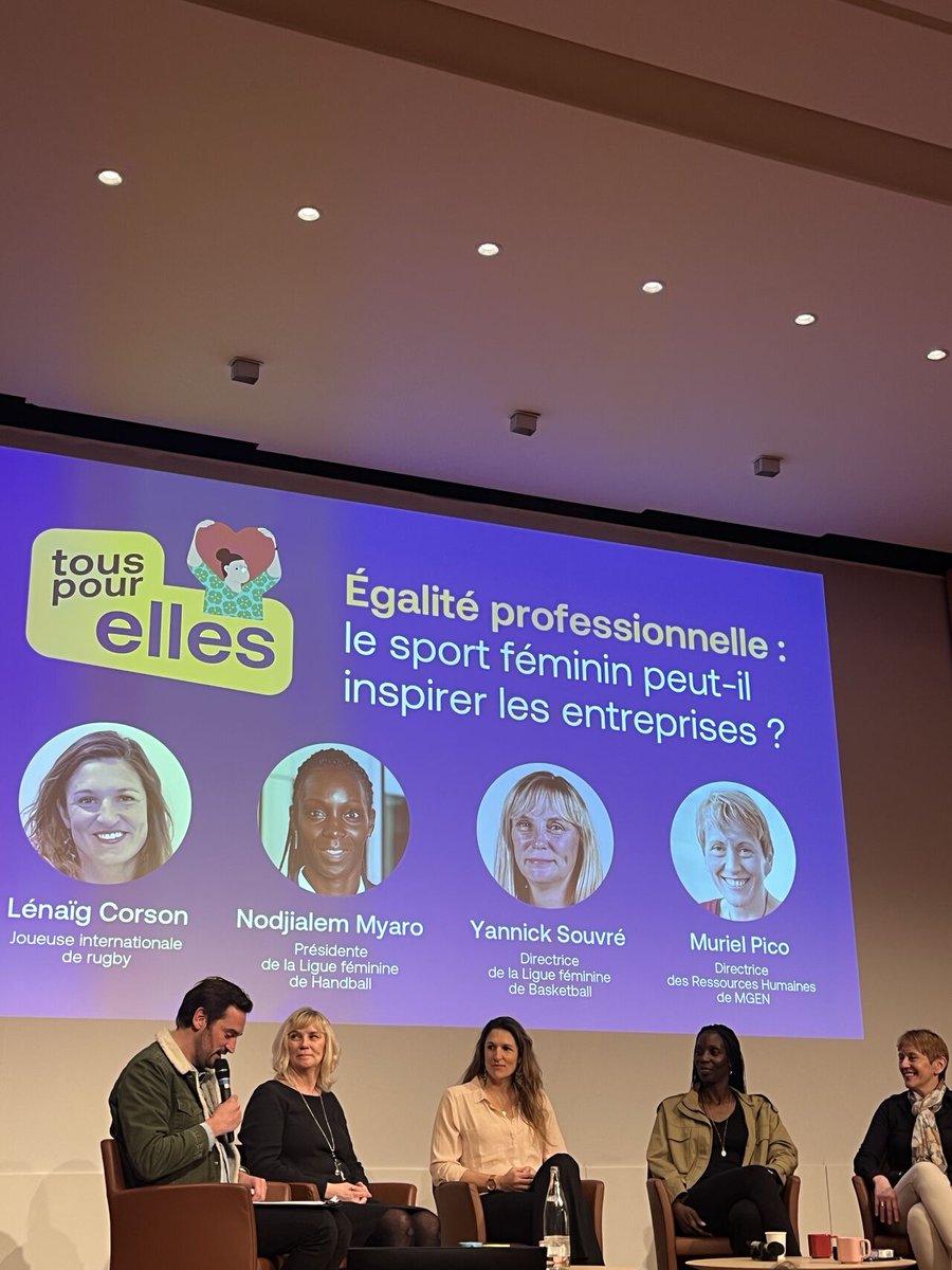 PierreSDZ's tweet image. 🟢Présentation conférence MGEN "le sport féminin peut-il inspirer les entreprises ?" 

✅ Muriel Pico DRH MGEN 

✅Lenaïg CORSON Ex-internationale de rugby

✅Nodjialem MYARO Présidente de la LFH - Ligue Féminine de Handball

✅ Yannick Souvré Directrice Ligue Nationale de Basket