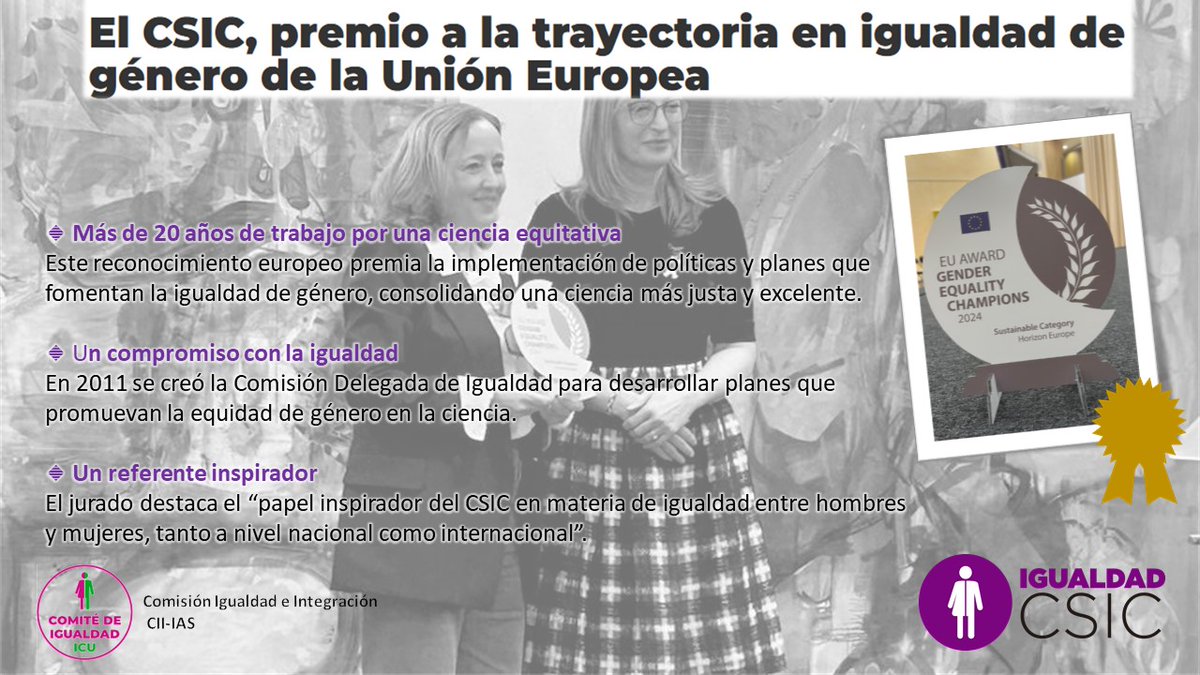 IAS-CSIC (@ias_csic) on Twitter photo ➡️ Comisión Igualdad e Integración IAS-CSIC (CII_IAS)
La UE premia al CSIC por su trayectoria en igualdad de género
#cienciaenigualdad #igualdadIAS #CII_IAS <a href="/IAS_CSIC/">IAS-CSIC</a>
#CienciaIgualitaria #UEporLaIgualdad #CSIC <a href="/CSICdivulga/">CSIC Divulga</a> <a href="/CMyC_CSIC/">Comisión Mujeres y Ciencia del CSIC</a> ➡️ Comisión Igualdad e Integración IAS-CSIC (CII_IAS)
La UE premia al CSIC por su trayectoria en igualdad de género
#cienciaenigualdad #igualdadIAS #CII_IAS <a href="/IAS_CSIC/">IAS-CSIC</a>
#CienciaIgualitaria #UEporLaIgualdad #CSIC <a href="/CSICdivulga/">CSIC Divulga</a> <a href="/CMyC_CSIC/">Comisión Mujeres y Ciencia del CSIC</a>