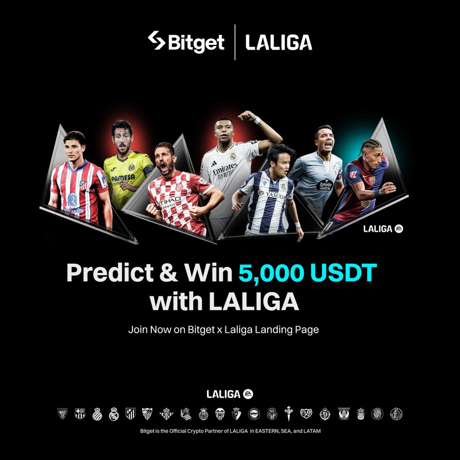 ¡Ya están aquí mis predicciones para <a href="/LALIGA/">LALIGA</a>! ⚽🔥

partner.bitget.com/bg/RyCc0mumuni…

💪 ¡Apoya a tu equipo favorito y únete al desafío de @bitgetglobal  x <a href="/LaLiga/">LALIGA</a> !

💰 ¡No te pierdas la oportunidad de ganar 5,000 USDT! 

🏷 #BitgetxLALIGA #MakeItCount #BTC #FIFA #Crypto