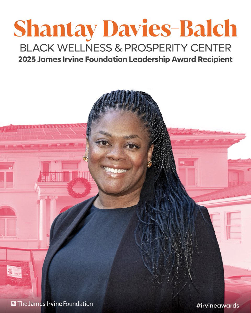 Irvine Foundation Leadership Awards (@irvine_awards) on Twitter photo Shantay Davies-Balch of <a href="/BlackWPCenter/">BLACK Wellness & Prosperity Center</a> has been recognized with a 2025 Leadership Award for her work in improving Black maternal health. Thank you for being an inspiration for what we can accomplish in California.
Read more: irvineawards.org/award-recipienā¦
#IrvineAwards Shantay Davies-Balch of <a href="/BlackWPCenter/">BLACK Wellness & Prosperity Center</a> has been recognized with a 2025 Leadership Award for her work in improving Black maternal health. Thank you for being an inspiration for what we can accomplish in California.
Read more: irvineawards.org/award-recipienā¦
#IrvineAwards