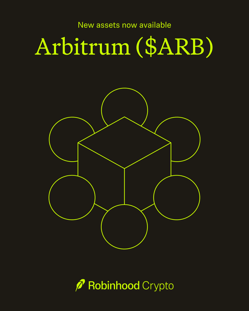 Arbitrum ($ARB) is now available to trade on Robinhood.