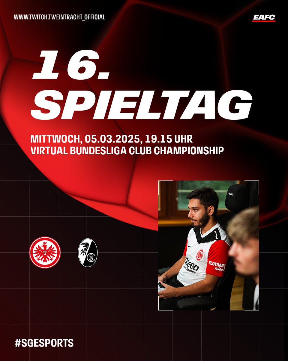 🔛 <a href="/vbl_official/">VBL | WOW VIRTUAL BUNDESLIGA</a> Endspurt. 

⏰ 19.15 Uhr
🆚 <a href="/scfreiburg/">SC Freiburg</a> 
📺 twitch.tv/eintracht_offi…

#SGEsports | #SGE | #VBLCC