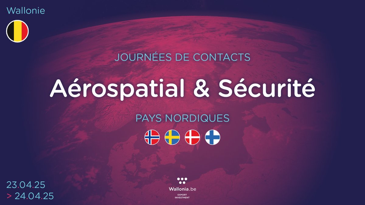 🚀En collaboration avec Skywin, l' <a href="/AWEX_Belgium/">Wallonia Export & Investment Agency</a>   organise les 23 et 24 avril une journée de contacts  d’acteurs et décideurs nordiques du secteur aérospatial (Wallonie) ➡️Inscription et information : miniurl.be/r-60pc