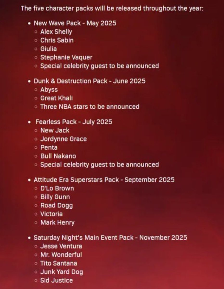 ItsMachoT's tweet image. PENTA made it to #WWE2K25 DLC! &amp;amp; WHAT Abyss! Finally Victoria! New Jack! D’Lo!

MCMG, Giulia &amp;amp; Vaquer on pack 1 is beast btw.