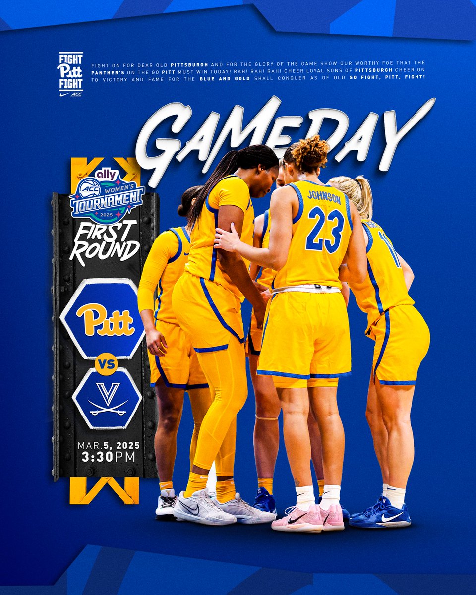 Postseason hoops 🏆

🆚 Virginia
📍 Greensboro, NC
🏟️ First Horizon Coliseum
⌚️ 3:30 p.m. 
🔗 linktr.ee/pitt_wbb