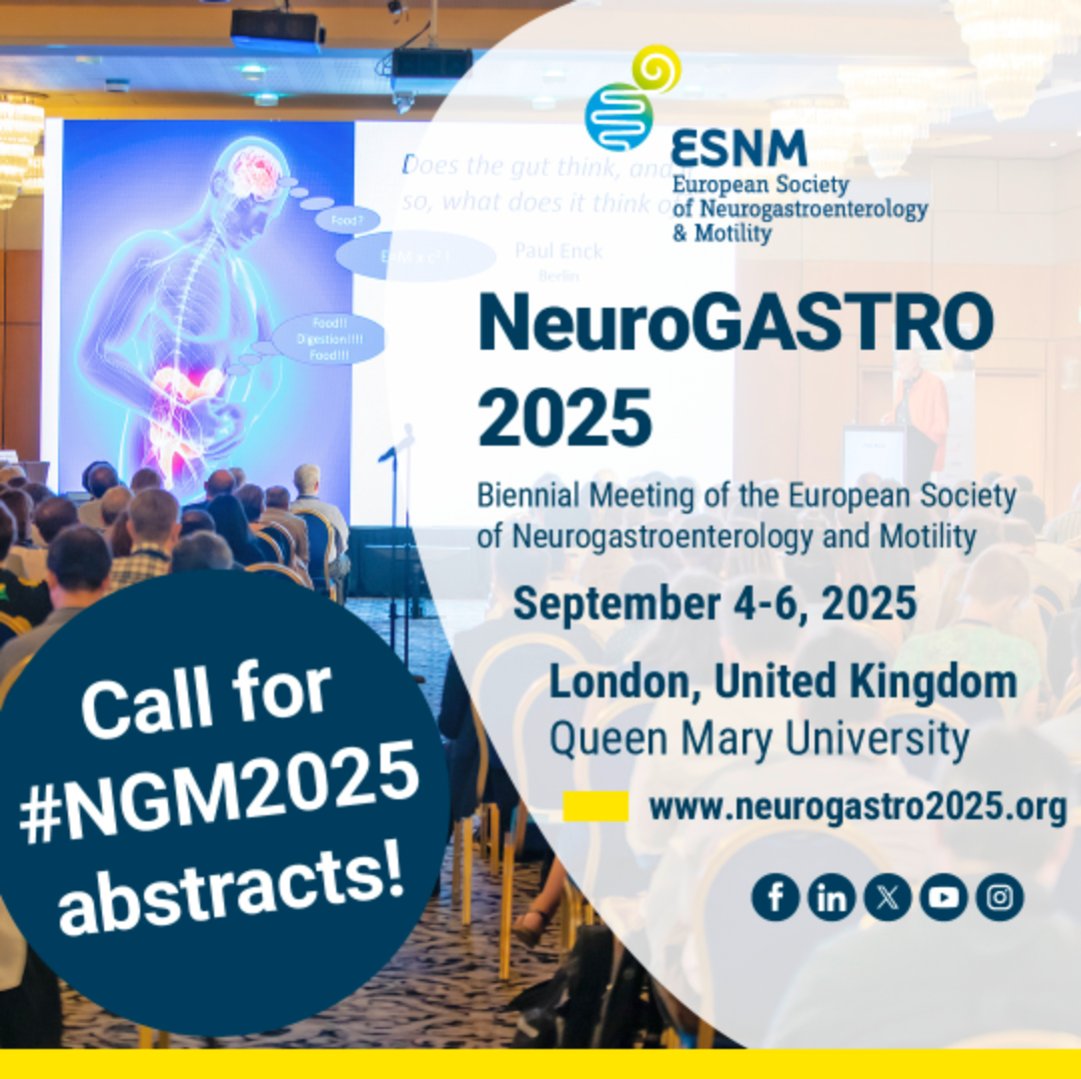 🔬✨ Be a part of #NeuroGASTRO2025! Submit your abstract now and present your research as an oral presentation or poster at the big event in #London. We can't wait to see your contributions! Click here for more information: neurogastro2025.org/abstracts-subm…  #motility #microbiome