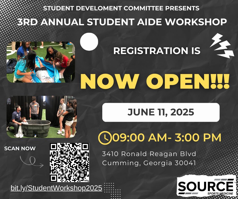 📣Calling all High School Students interested in Sports Medicine. Registration for our 3rd Annual Student Aid Workshop on June 11, 2025, is Now Open!!! Scan the QR code to register or click on the link in our bio to register! 📣