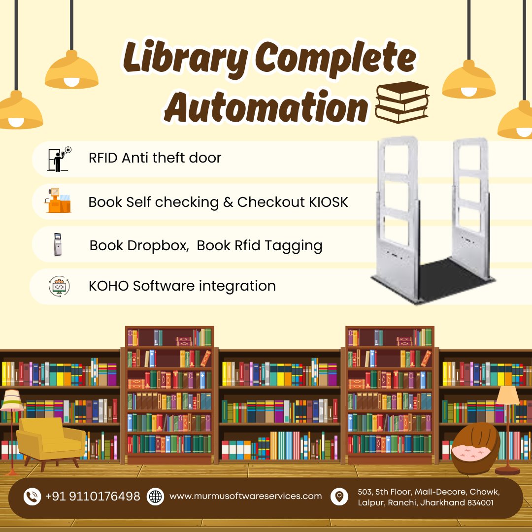 MurmuSoftware's tweet image. 🚀 Upgrade Your Library with Complete Automation! 📚✨Murmu Software Infotech brings cutting-edge Library Automation Solutions
🌐 Website: murmusoftwareservices.com
📞 Contact Us: +91 9110176498
#LibraryAutomation #RFIDTechnology #BookTracking #DigitalLibrary #LibraryManagement