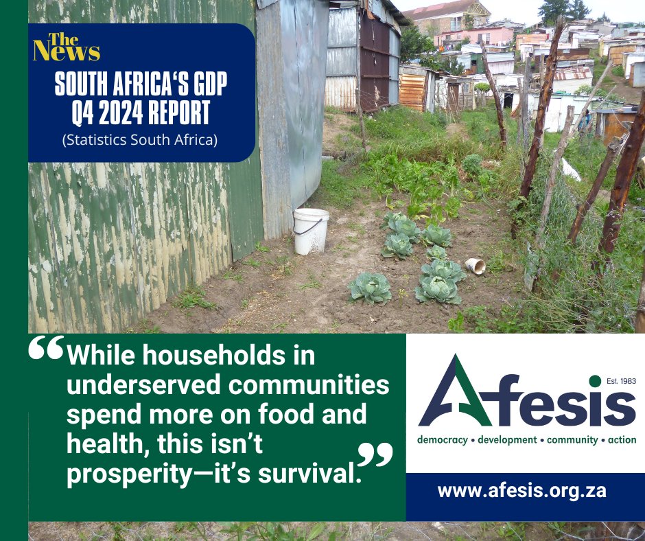 📈 HFCE on food ↑1.4% in Q4 2024. But annual food prices spiked 2.3%, crushing low-income households. Women bear the brunt: choosing between meals, transport, &amp; school fees. #FoodInflationCrisis isn’t just numbers—it’s survival. <a href="/StatsSA/">Statistics South Africa (Stats SA)</a>, we need #GenderResponsiveBudgets NOW.