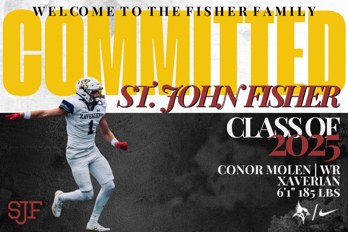 Conor Molen (@_conormolen) on Twitter photo Extremely Blessed to Announce that I have officially committed to Play at Saint John Fisher University <a href="/SjfFootball/">Fisher Football</a>. I want to thank all schools and coaches who offered/worked with me in this recruiting process and I’m extremely excited to get to work.<a href="/Coach_Segala/">Brees Segala</a> <a href="/CoachRicciFB/">Coach Ricci</a> Extremely Blessed to Announce that I have officially committed to Play at Saint John Fisher University <a href="/SjfFootball/">Fisher Football</a>. I want to thank all schools and coaches who offered/worked with me in this recruiting process and I’m extremely excited to get to work.<a href="/Coach_Segala/">Brees Segala</a> <a href="/CoachRicciFB/">Coach Ricci</a>