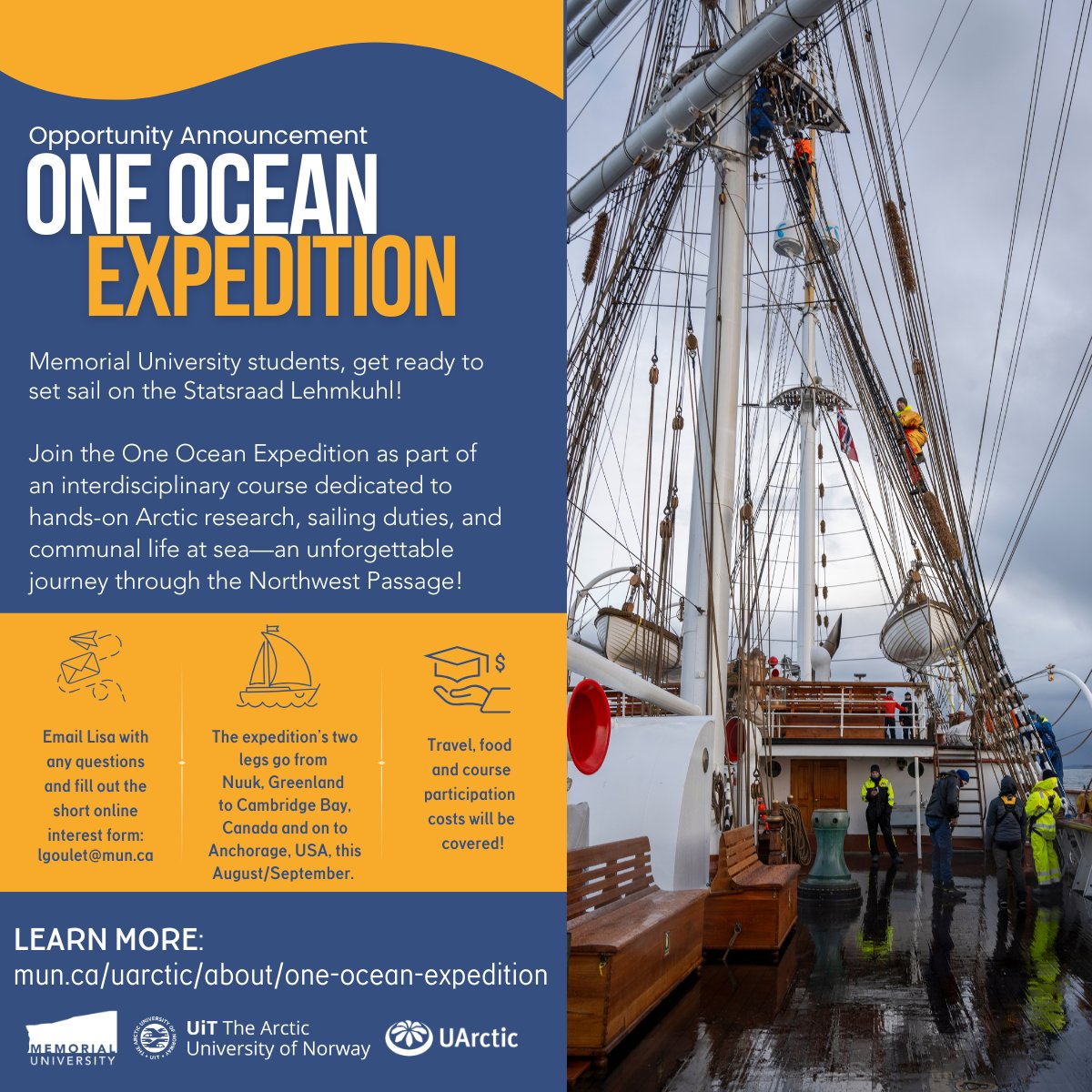 harriscentre's tweet photo. @MemorialU  Students, want to take part in a fully-funded, hands-on, interdisciplinary course while sailing through the Arctic? For details and to submit a short interest form, visit https://t.co/DdGZeAvl0I (deadline: Mar 11/25!) Apply now! @uarctic https://t.co/DbpVFsfNy3