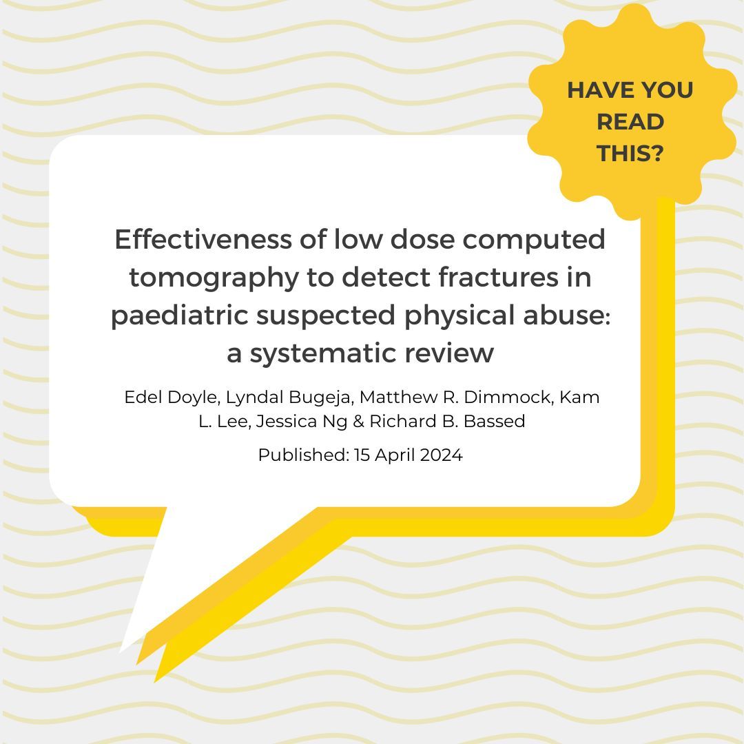 This systematic literature review synthesised findings of published research to determine if LDCTcould detect subtle fractures and therefore replace the skeletal survey X-ray series in the investigation of SPA in children aged under 3 years. Article: link.springer.com/article/10.100…