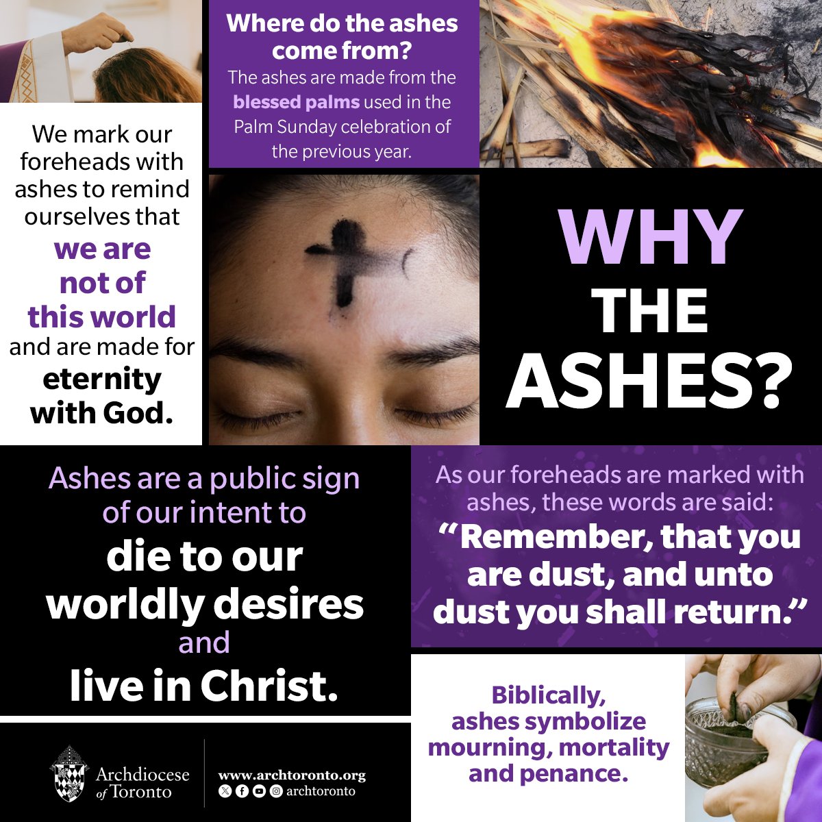 On this #AshWednesday, We mark our foreheads with ashes to remind ourselves that we are not of this world and are made for eternity with God. archtoronto.org/lent