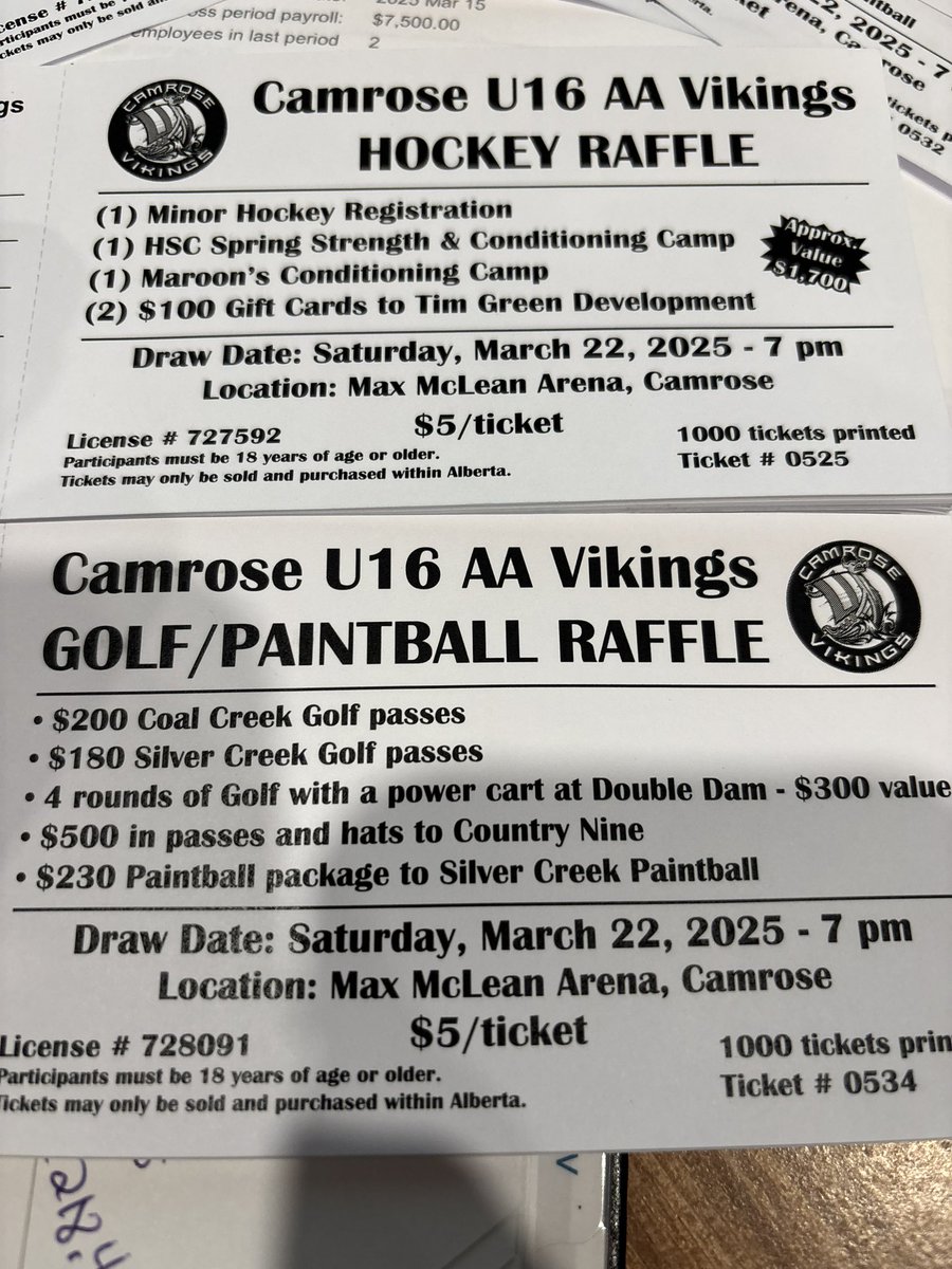 r_galenza's tweet image. The U16AA Vikings are fundraising to host Provincials this March. We have 2 amazing raffle packages to choose from, tickets are $5 each. Message me to get some today! #provs #GoVikings