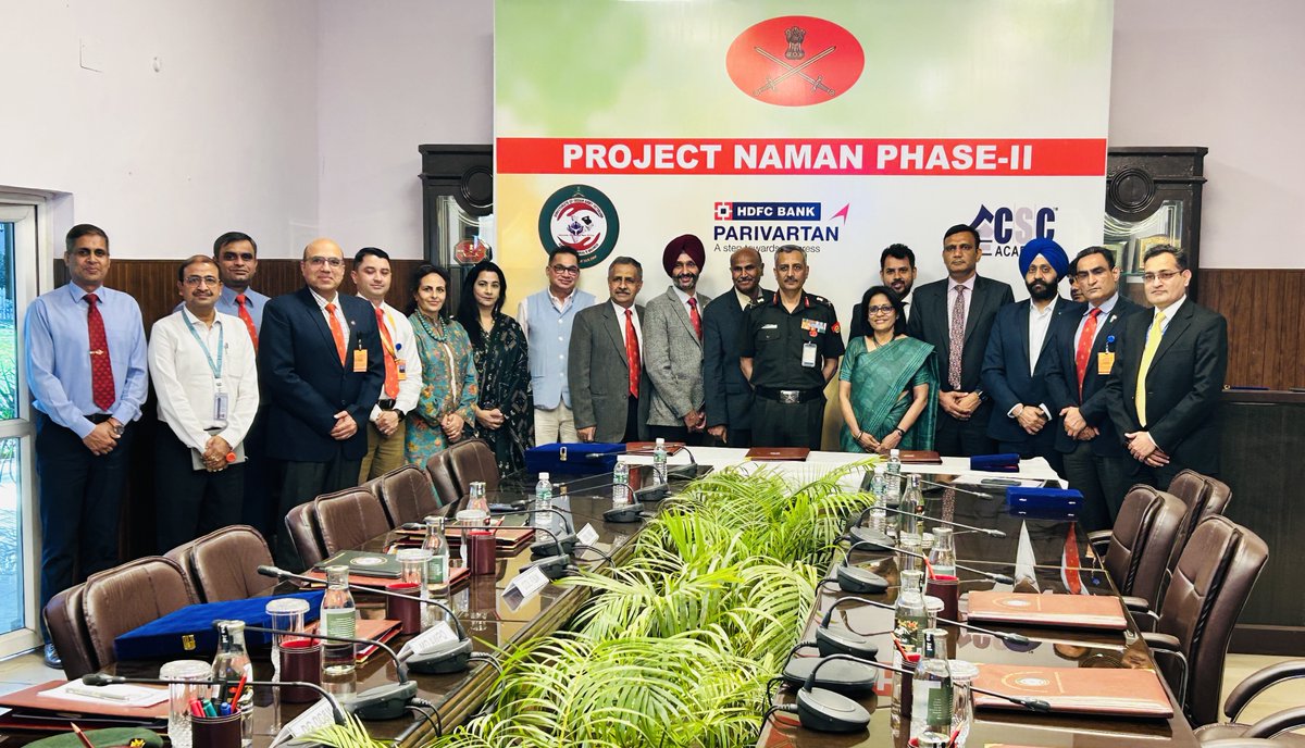 DIAV20's tweet photo. #IndianArmy in collaboration with #HDFCBANK @HDFC_Bank & CSC e-Governance @CSCegov_
signed a #MoU for expansion of #ProjectNAMAN to 26 more locations making it 40 locations pan India. This expansion will establish more SPARSH-enabled Common Service Centres across India, providing seamless access to pension services, G2C, and B2C services for Veterans, Next of Kins and Widows by making these services more accessible, #ProjectNAMAN ensures that those who have served the nation continue to receive the care and support they deserve. #ProjectNAMAN reinforces the commitment of supporting our esteemed veterans.
#TakingCareOfOurOwn
#IndianArmyWeCare
#ProjectNamanPhaseII
#VeteransWelfareSupport
@adgpi
@OfficialAwwa
