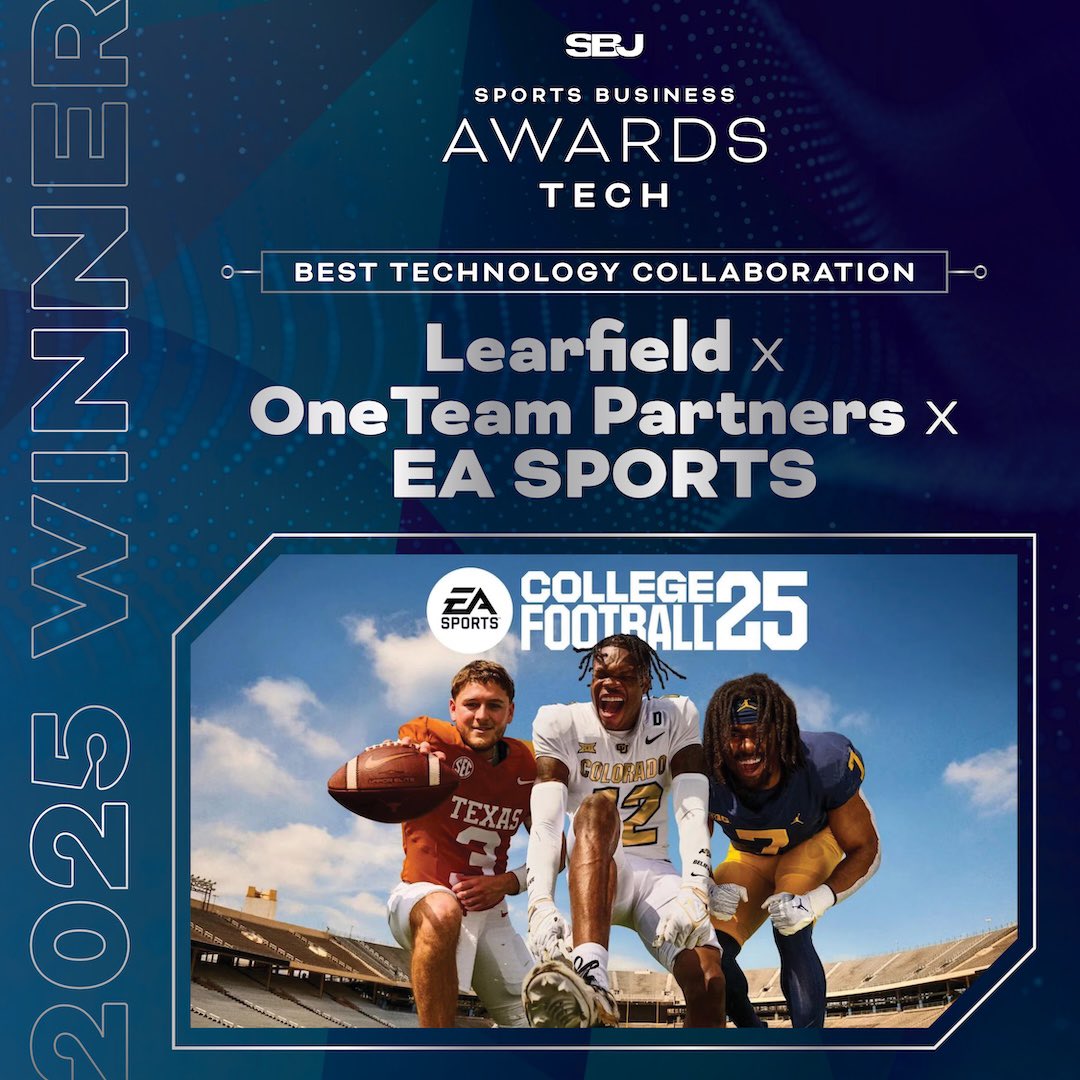 Big moment at the Sports Business Awards: Tech—OneTeam teams up with <a href="/Learfield/">LEARFIELD</a> and <a href="/EASPORTS/">EA SPORTS</a> to snag “Best Technology Collaboration.” CFB 25 is powered by over 16K players who opted in, bringing unrivaled authenticity to the game. Huge thanks to <a href="/SBJ/">Sports Business Journal</a>! #CFB25 #NIL #AthleteEra