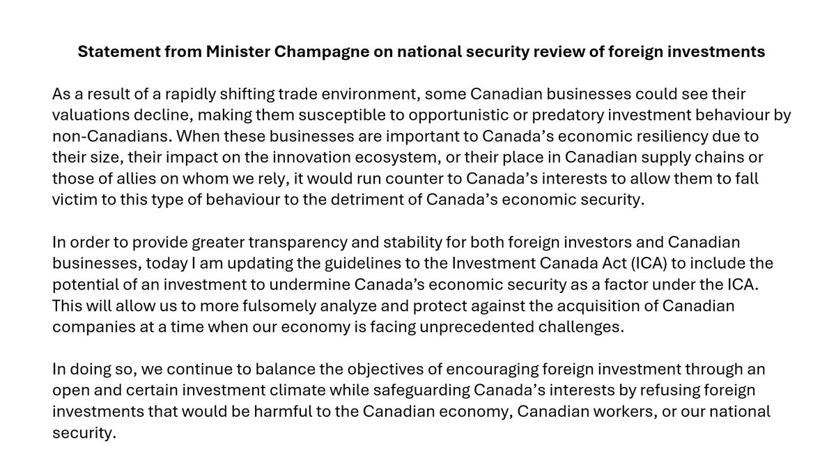 We’ve always been clear; economic security is national security. We are seeing this play out in real time. We need to make sure Canada, our workers and industries are protected.

See my statement below: