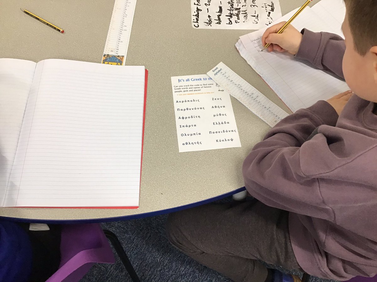 ClaphamTerrace1's tweet image. Year 4 are decoding some Ancient Greek letters. We are finding it challenging but we like to persevere. #history #decoding #topic #persevere