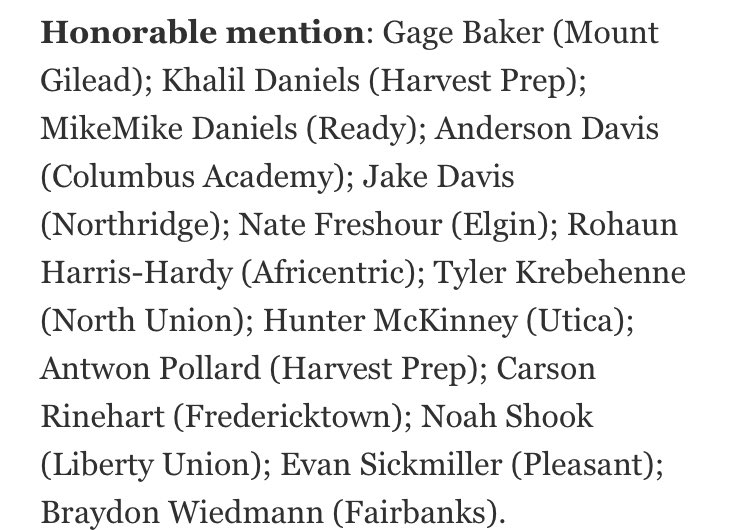 Huge congrats to Luke Williams and Noah Shook for being named 1st Team and Honorable Mention D5 All Central District by the Ohio Prep Sports Media Association.  Big time honors!