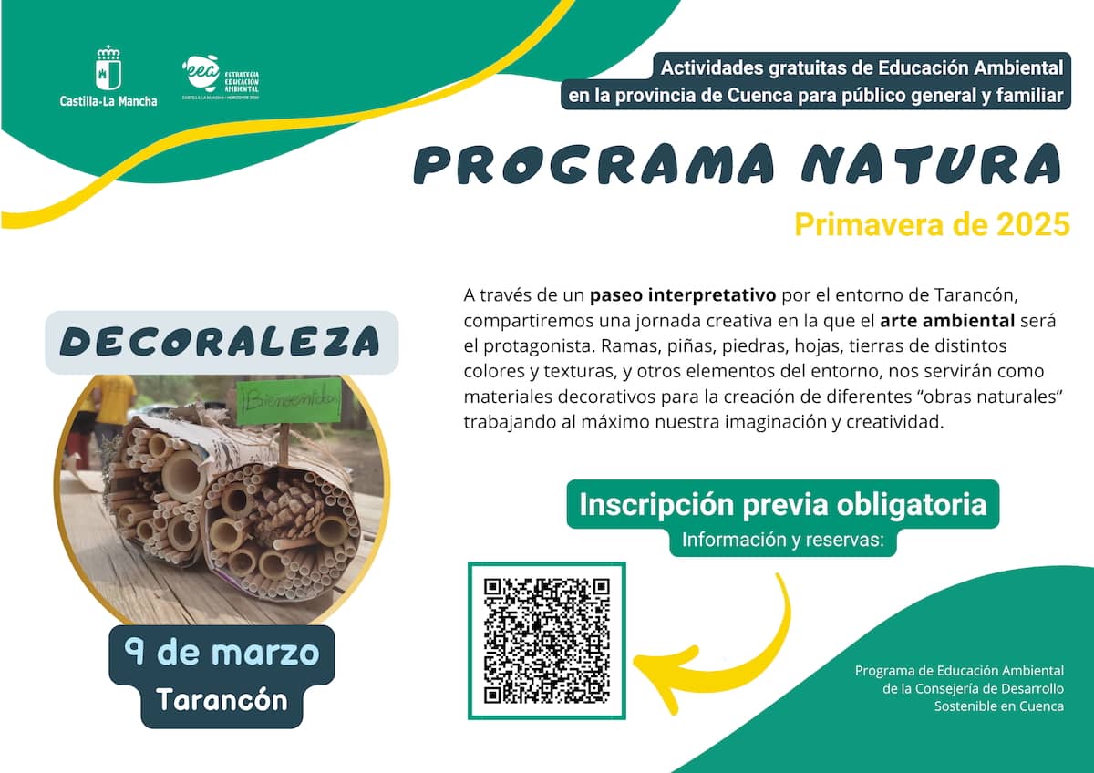 🆕 Este domingo comienza la edición de primavera del Programa #NATURACuenca de #EducaciónAmbiental 💚

♻️ "Decoraleza" (9 de marzo - Tarancón)

Jornada GRATUITA promovida por <a href="/DSostenibleCLM/">Desarrollo Sostenible CLM</a> ☺️ ¡Info y reservas! ✅👉 cutt.ly/BeYi2Pgy