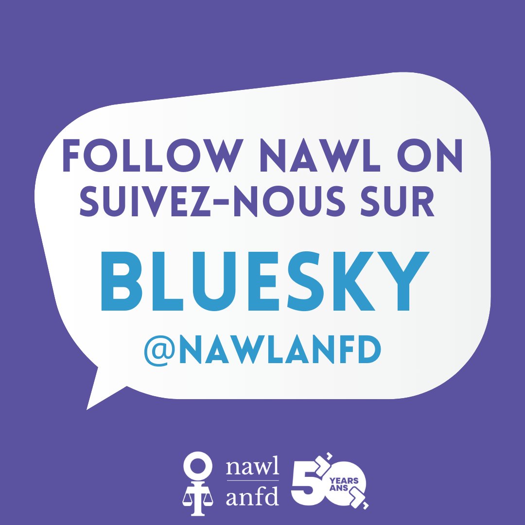 Exciting news, NAWL is now on Bluesky! 🌟 Join us in the conversation about advancing women’s rights in Canada — follow us on bsky.app/profile/nawlan…. See you there!

L'ANFD est maintenant sur Bluesky ! — suivez-nous à @nawlanfd.bsky.social ! 💙