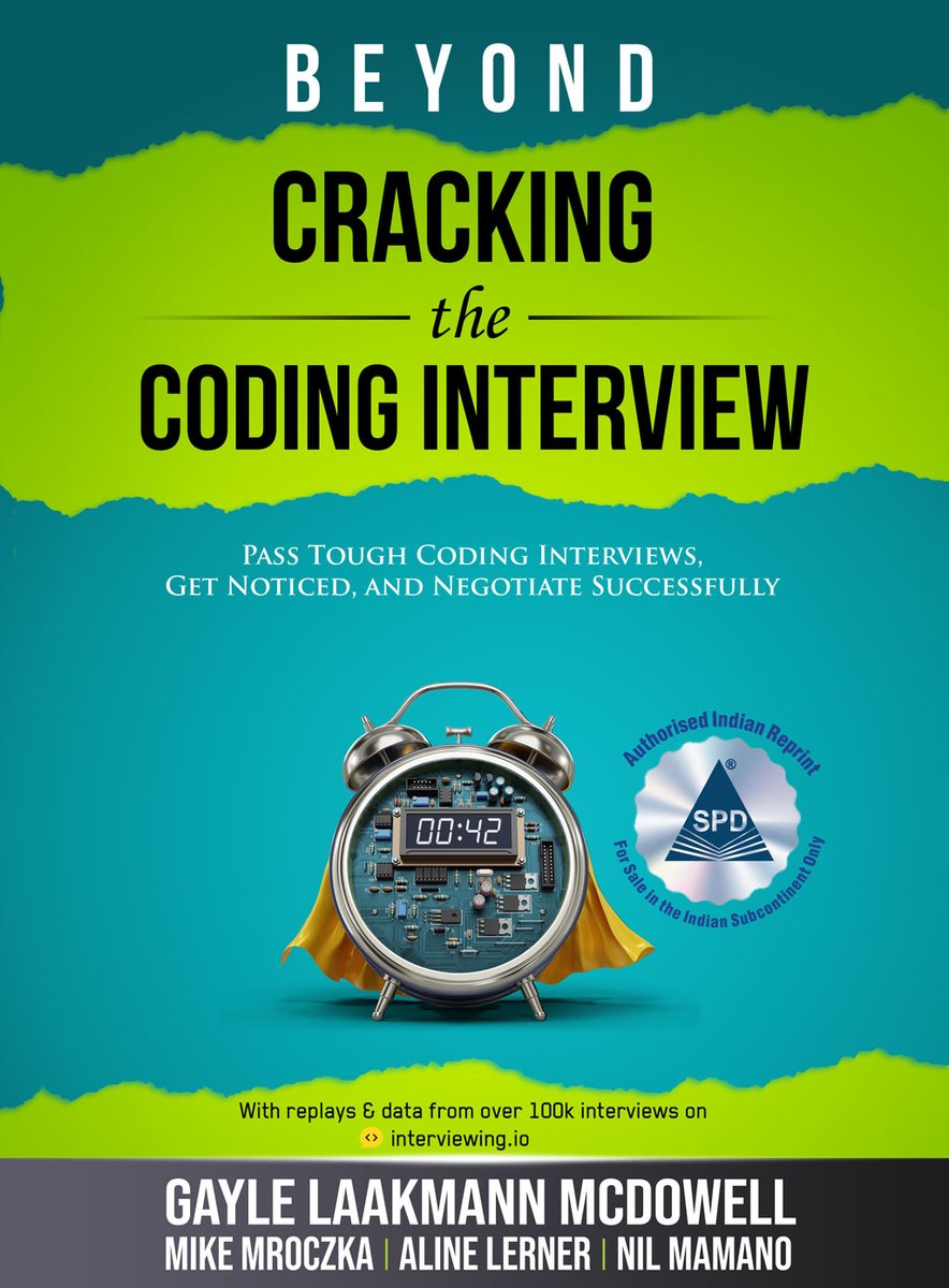 shroffpub's tweet image. Indian Edition Releasing Soon!  
Pre-order now shroffpublishers.com/books/97893554…
Beyond Cracking the Coding Interview By Gayle Laakmann McDowell, @mike_mroczka , @alinelernerLLC , Nil Mamano
#Coding #codinglife #codingisfun
#codinginterview #shroffpublishers