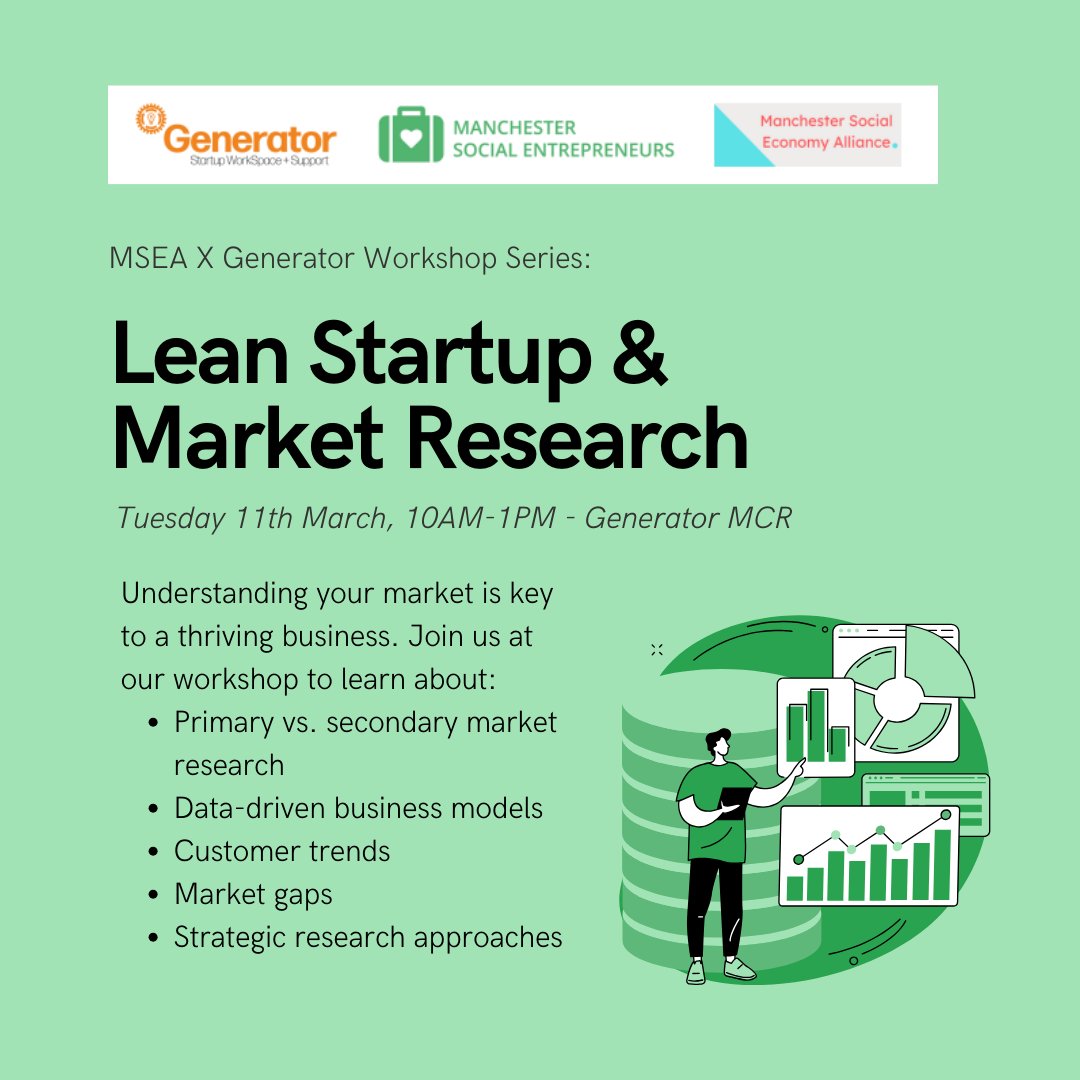 🚀 Announcing our second workshop in the series 'From Ideas to Impactful Ventures!'

The 'Lean Startup &amp; Market Research' workshop will take place on Tuesday 11th March 10AM-1PM at the Generator MCR.

Found out more &amp; register here:
eventbrite.co.uk/e/from-ideas-t…