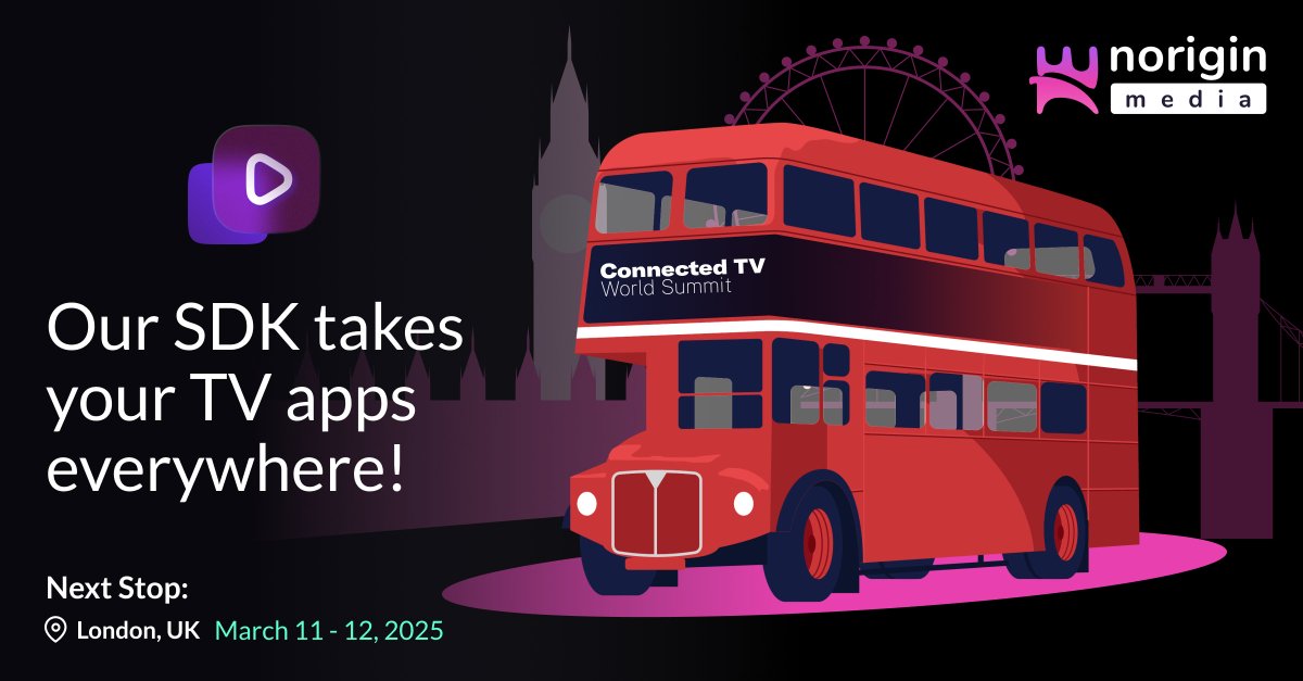NoriginMedia's tweet image. 🚌 Beep-Beep! Next Stop: London! 🇬🇧 We&apos;re bringing our TV App SDK to the Connected TV World Summit in London (March 11-12)! 💂

📅 Book demo here: noriginmedia.com/conference-boo…

#CTVSummit #TVAppDevelopment #CTVApps #SmartTV #React #StreamingTech #DevTools #CTVWS