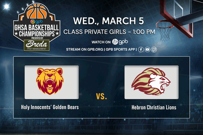 GPB_sport's tweet photo. 🏀 Day 1 of the 2025 @_OfficialGHSA_ 
Basketball Championships 🏀

Private Girls : @HILadyBears  vs. @HebronGBB 
🕢 Wednesday, March 5  @ 1pm
📍 @MaconCentreplex 
📺 https://t.co/QwPJYp3PC2

@HIESAthletics @JanAzar1 @Tbezl2424 @iamMiaiHoopMJ @hcaathletic @HebronLions https://t.co/BlLKnIztfj