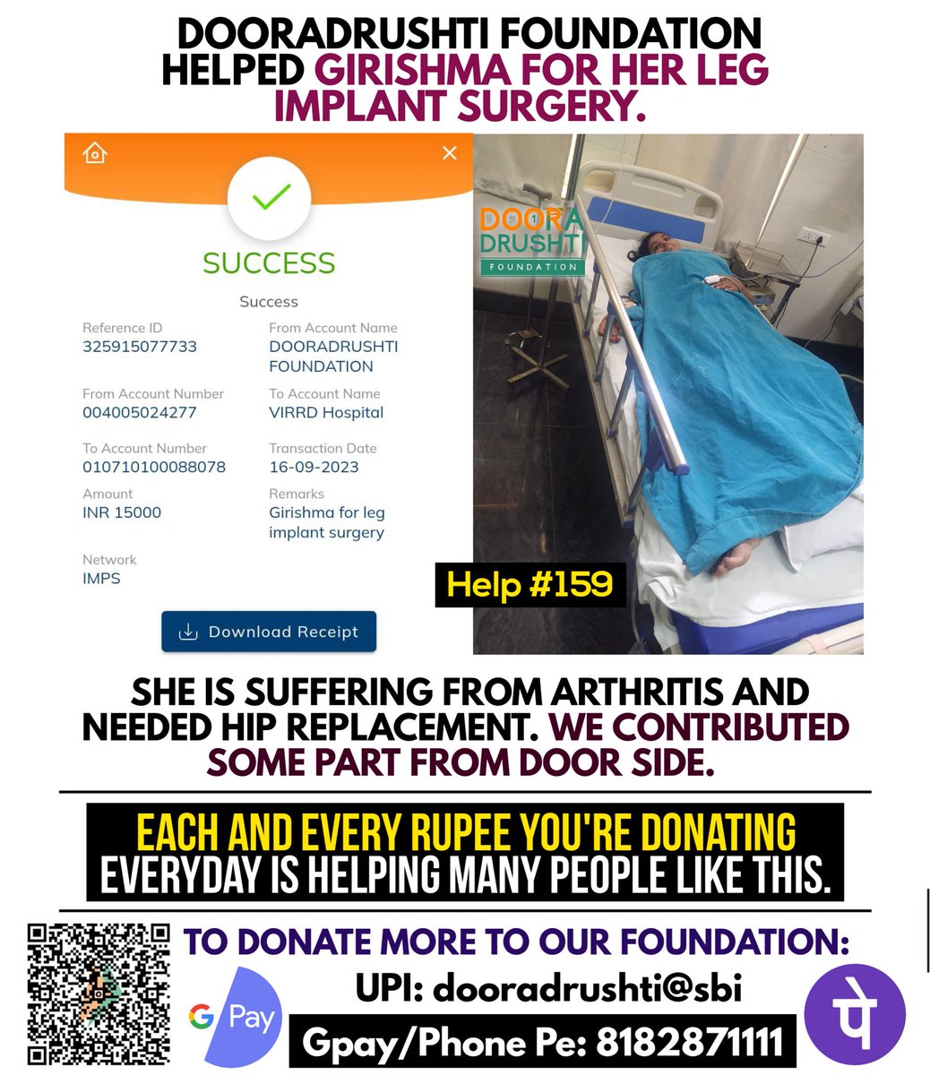 Help #159 post from <a href="/dooradrushti/">Dooradrushti Foundation</a> ❤️🤝

Spread our initiative of <a href="/DonateOnlyRupee/">Donate Only One Rupee</a> to more people and help us in helping more needy ones 😊 #Door_Helps #DonateOnlyOneRupee