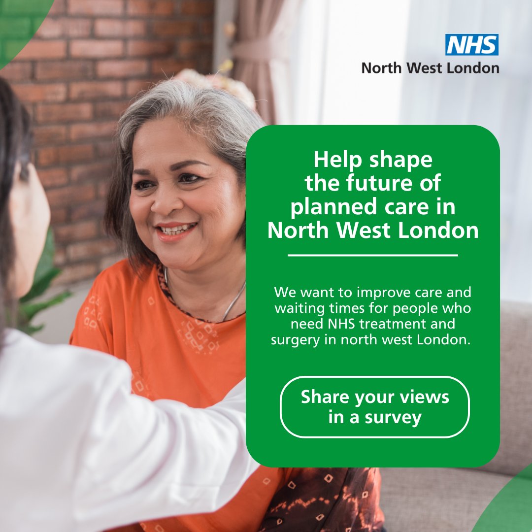 The NHS wants to improve care and reduce waiting times for planned treatment and surgery in north west London. 

Share your views and experiences in a short survey, improving planned care and reducing NHS waiting times in North West London 👇