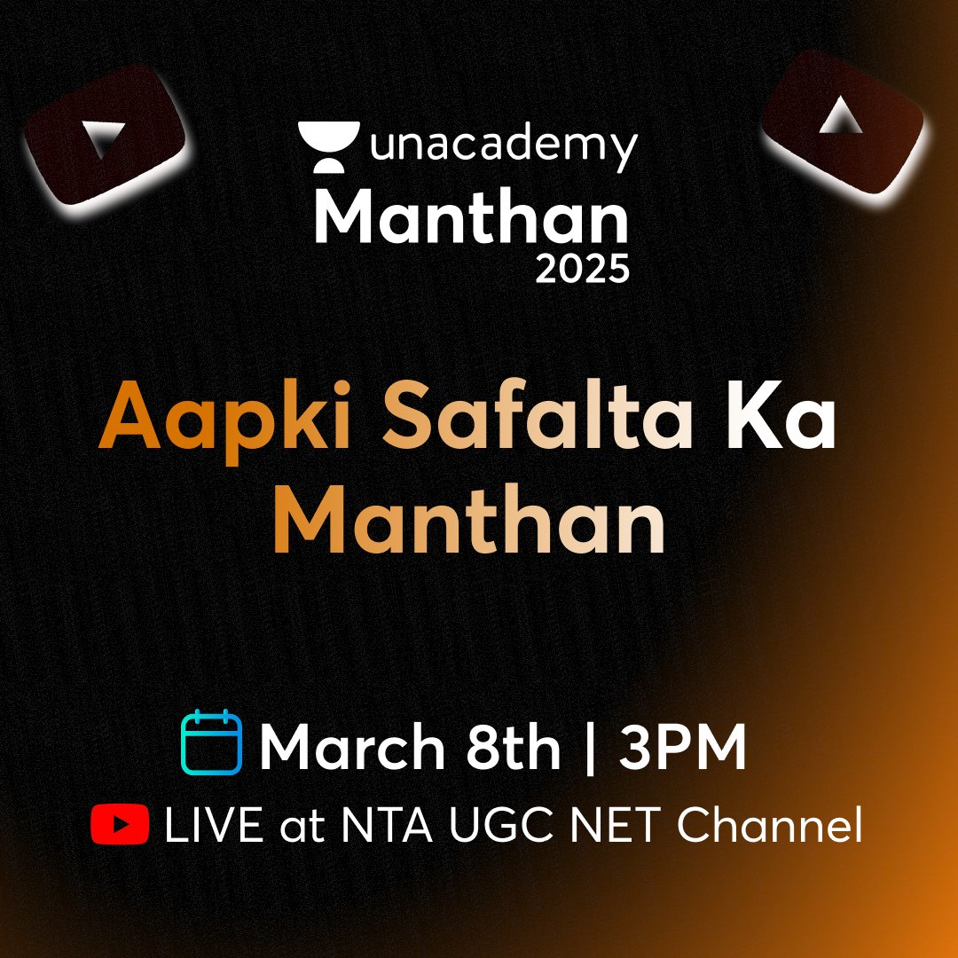 UGCNETUnacademy's tweet image. 👉Link: youtube.com/watch?v=M11U90… Click on the Notify Me.
#rankers #ugcnet #ntaugcnet