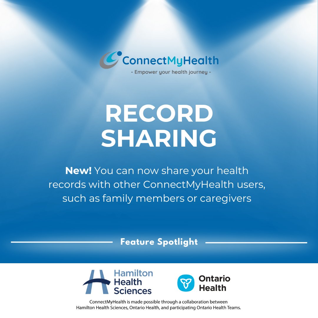 📢Great news for ConnectMyHealth users! 📢A new feature called Record Sharing is now available! Simply log into the patient portal to be able to share your records with other ConnectMyHealth users. Check out the FAQ about how it works! info.connectmyhealth.ca/faqs