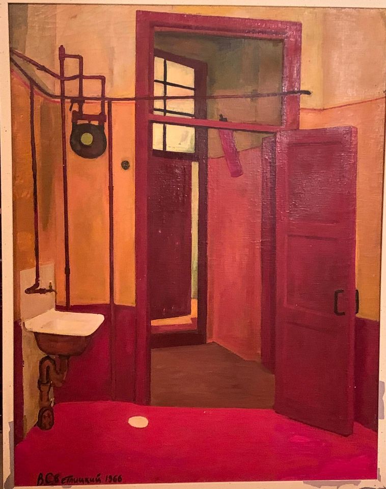 Moscow communal apartment. Painting by Valery Svetlitsky, 1966.