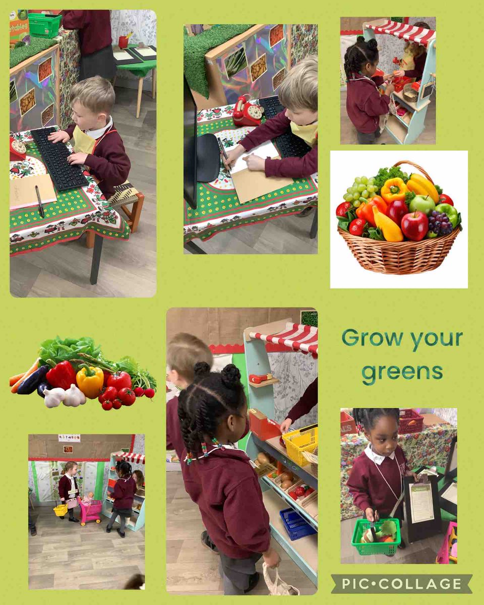 EYFS are immersed in imaginative play in our new role play shop - 'Grow Your Greens!'